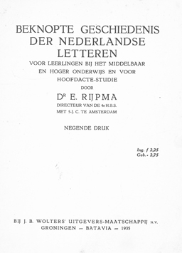 Beknopte Geschiedenis Der Nederlandse Letteren. Dr. E Rijpma ...