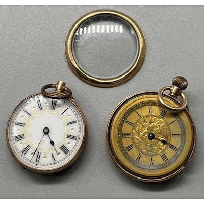 Two antique 9ct gold cased fob watches. [Both need attention...