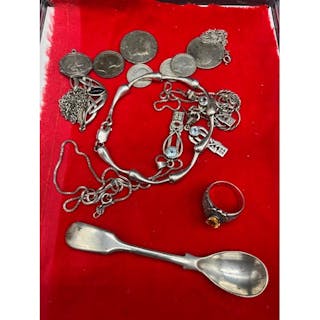 A Selection of silver and plated condiment spoon; Silver and...