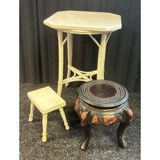 Middle Eastern stool together with milking stool and white p...