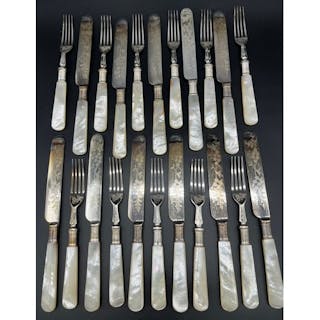 Twenty Piece silver plate and mother of pearl handle fork an...