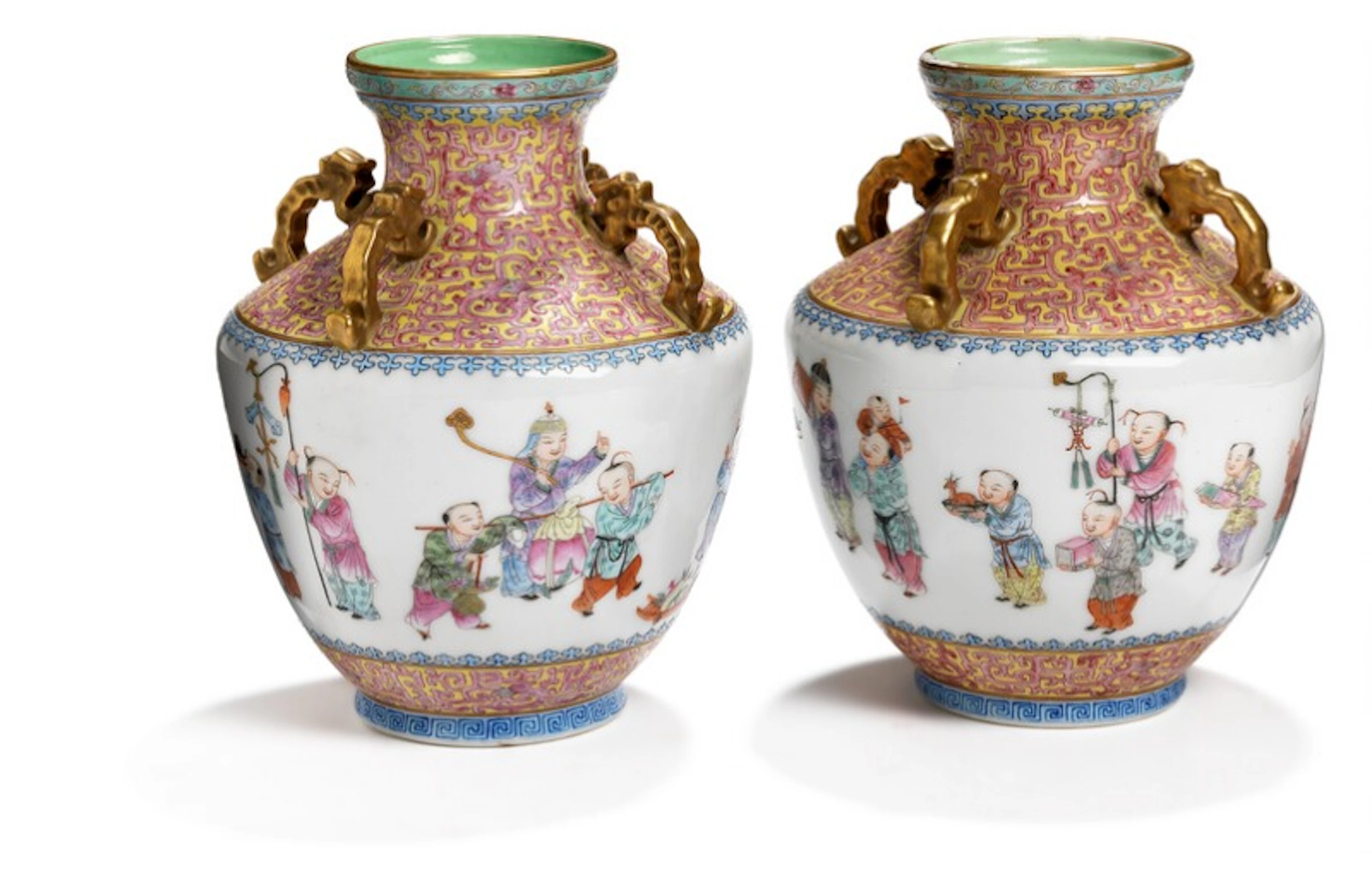 Pair of Chinese porcelain vases, decorated in colours with "Wu Zi