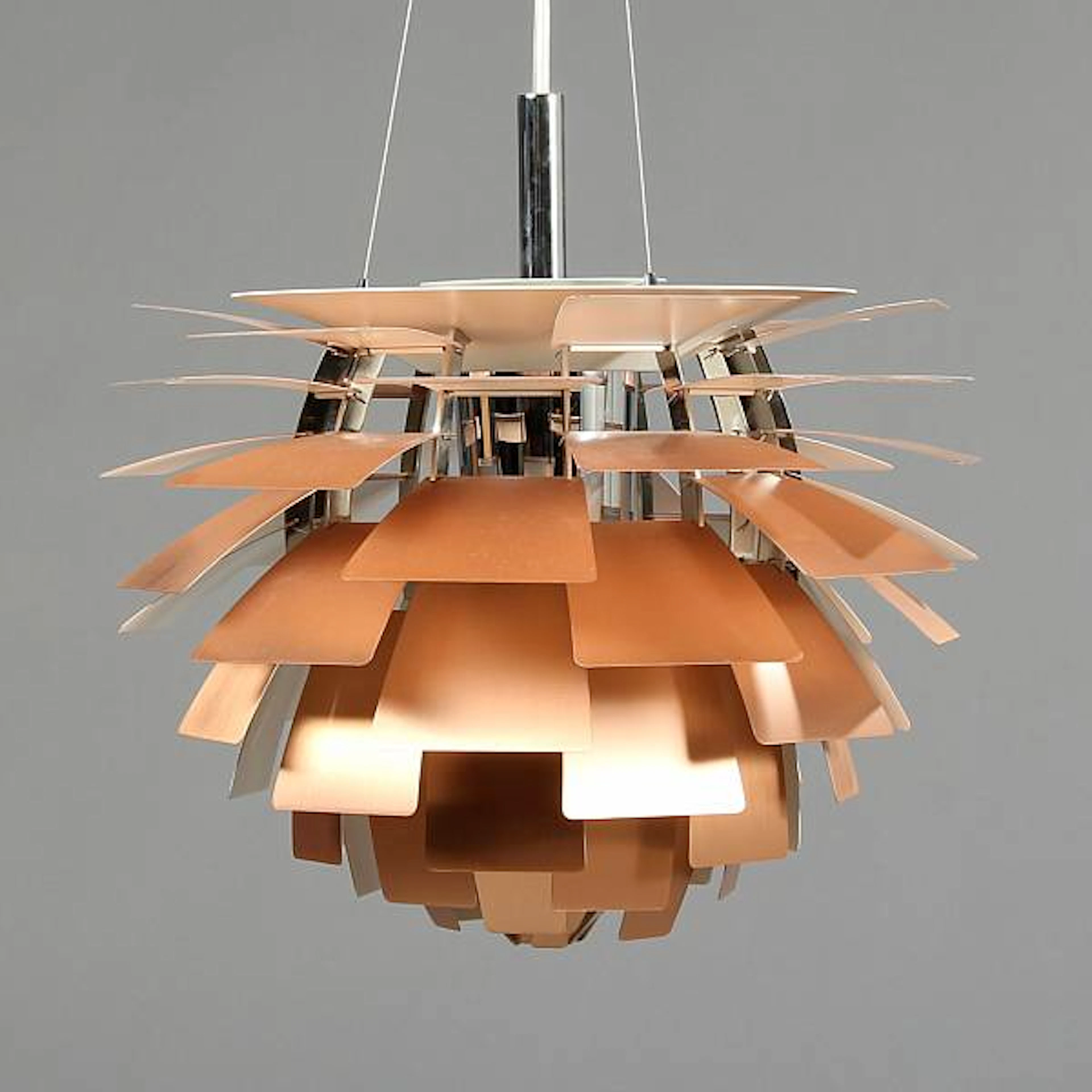 Poul Henningsen: "Artichoke". Pendant with copper lamellas. Manufactured