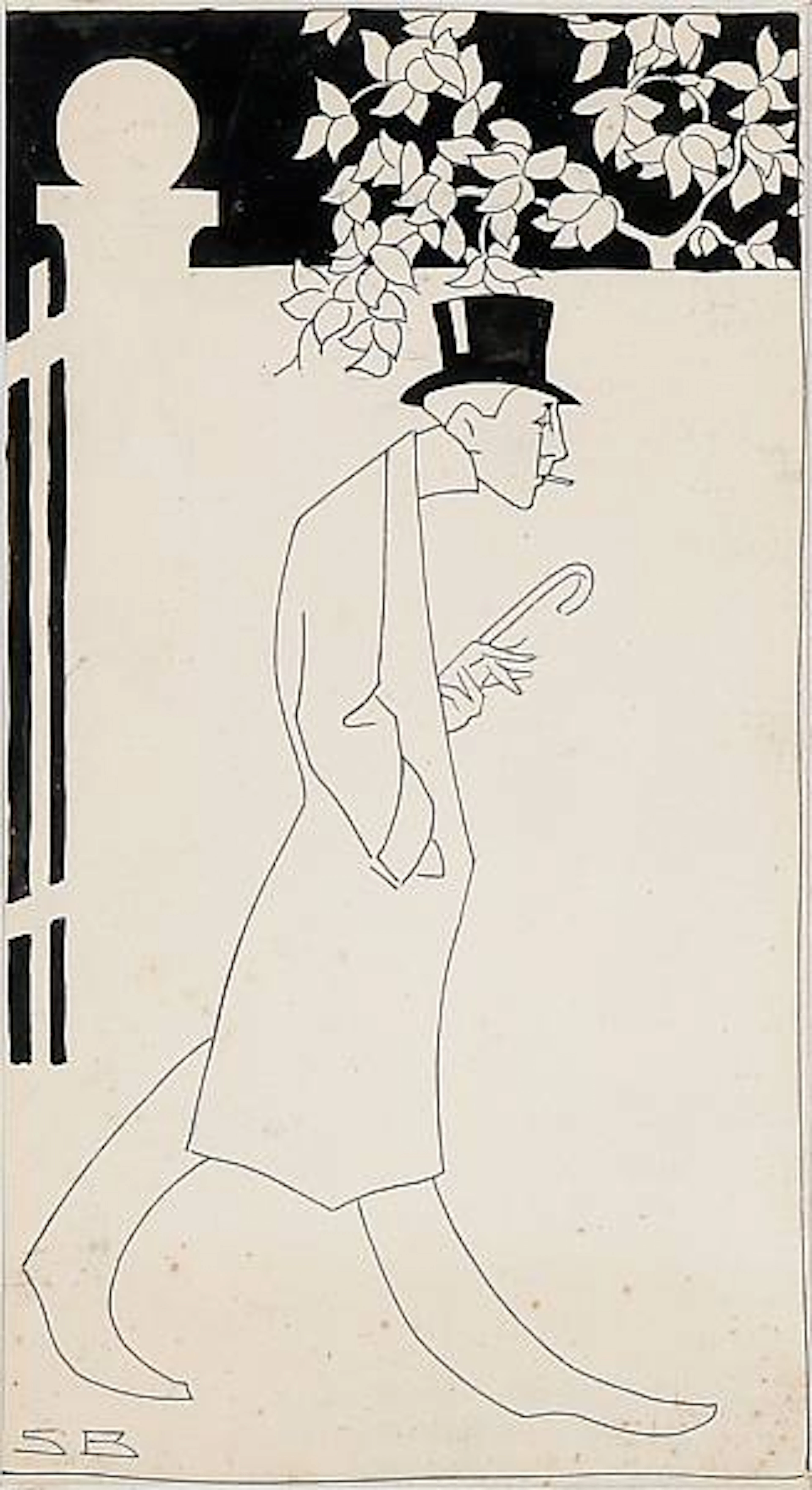 Sven Brasch: Walking man. Signed SB. Ink on paper. 29.5 x 16 cm.