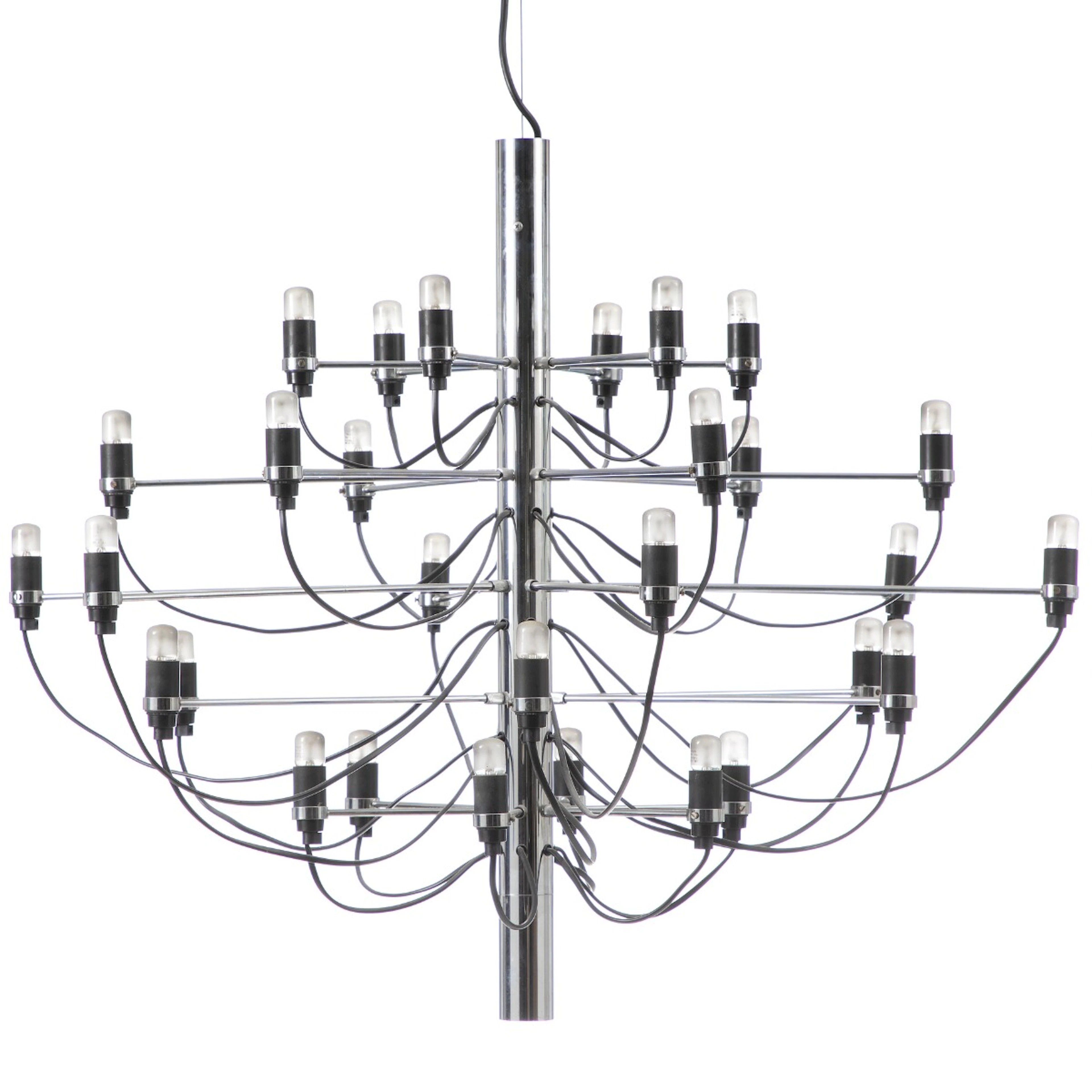 Gino Sarfatti: Chromed steel chandelier with 30 lights