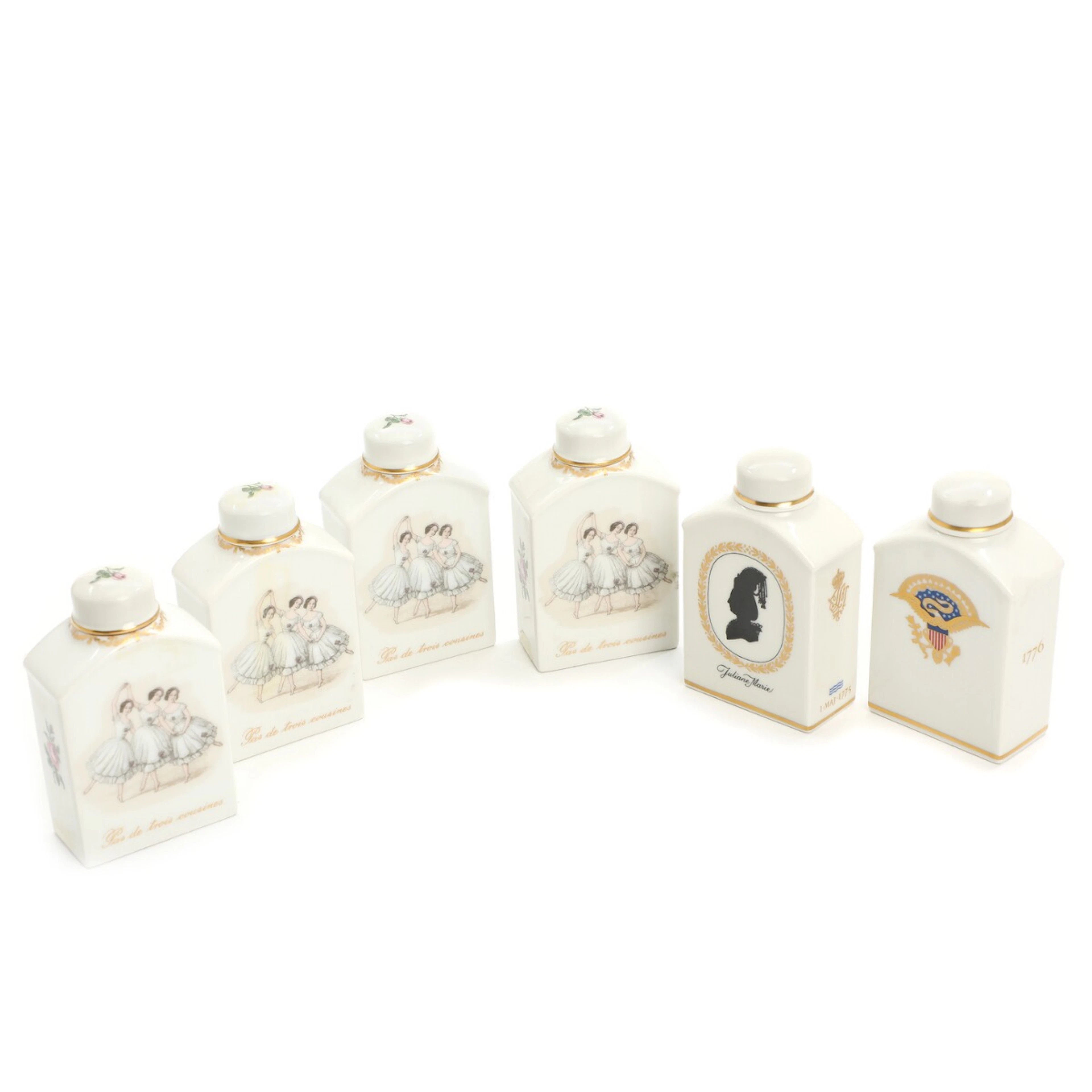 Six Royal Copenhagen porcelain tea caddies