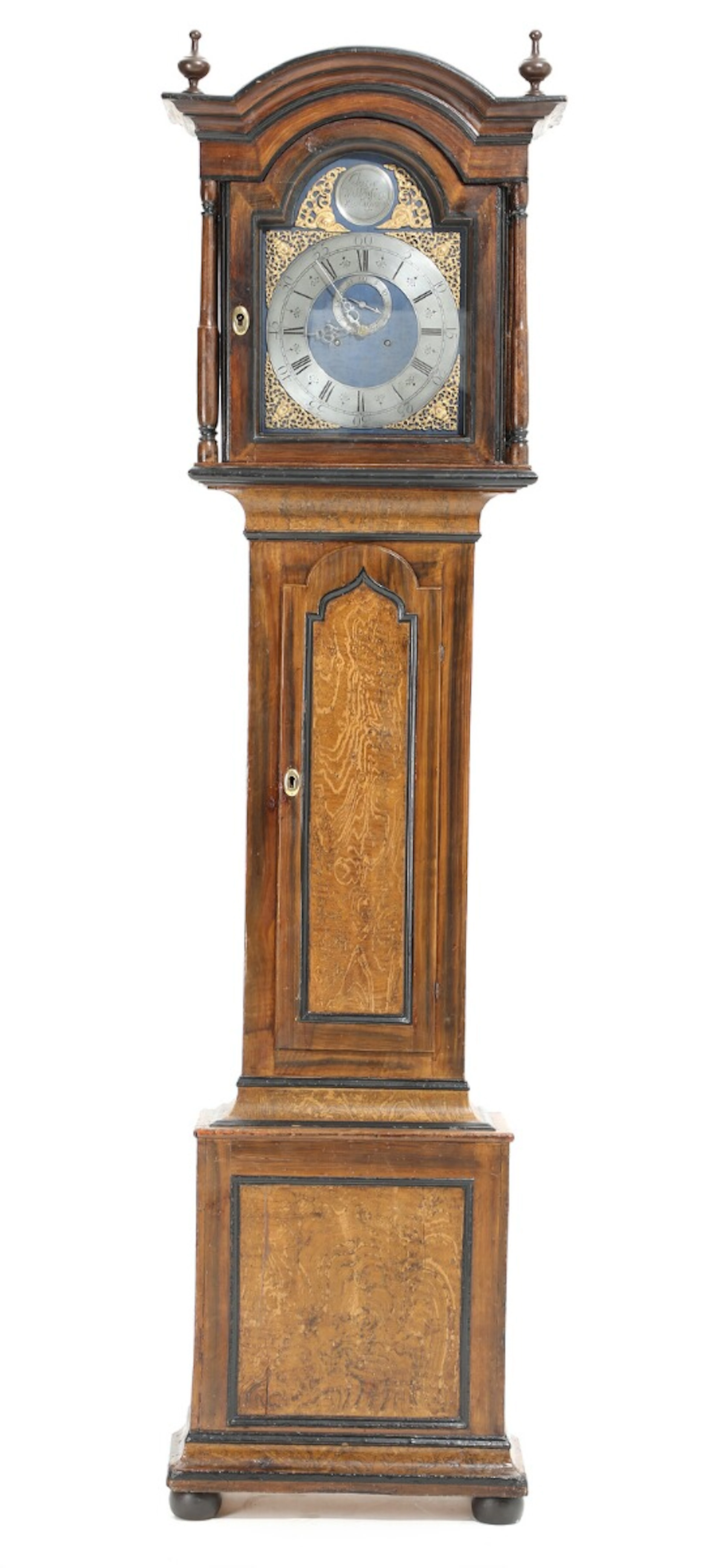 An 18th century painted wood Baroque long case clock
