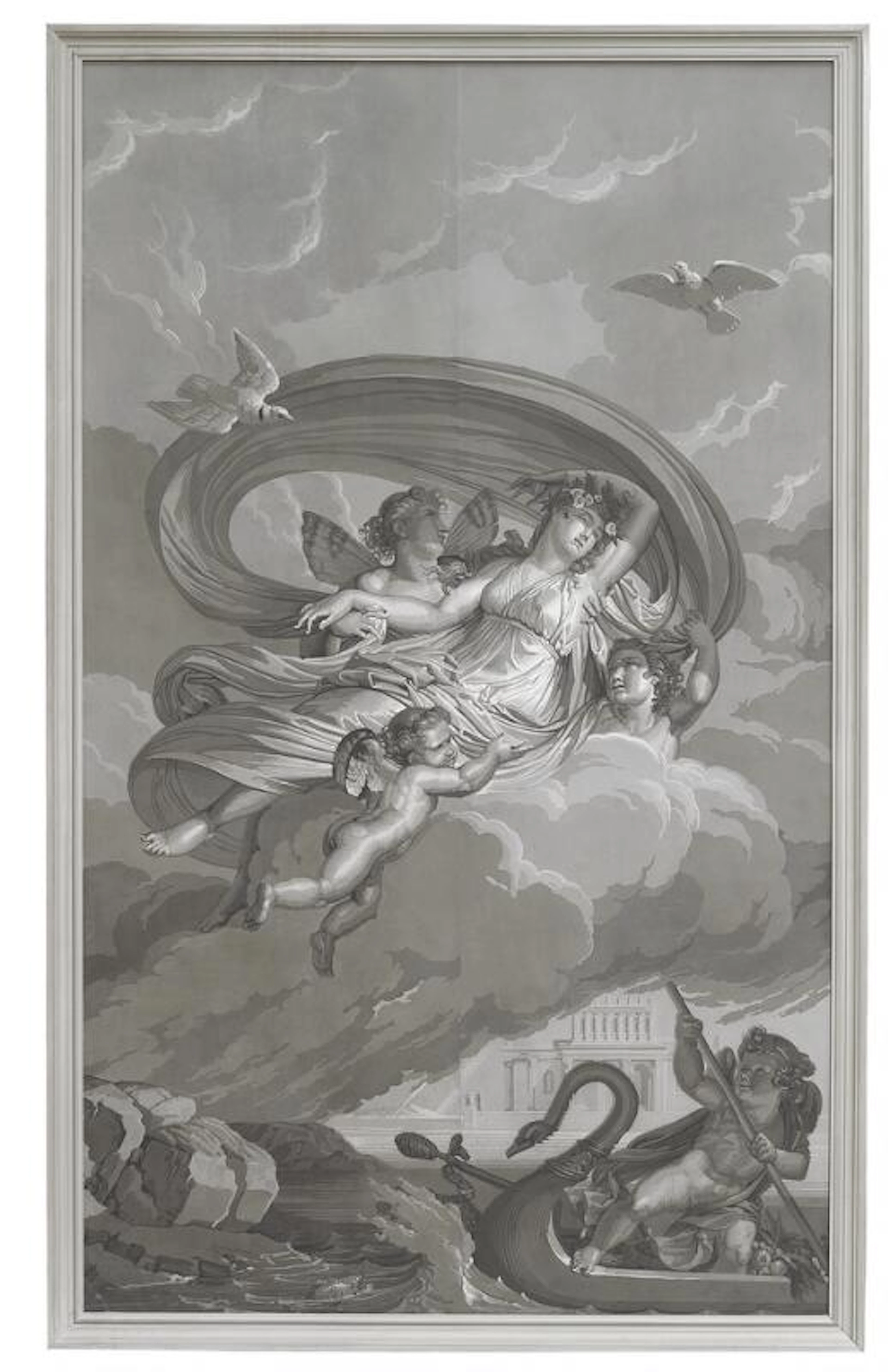 A French grisaille wallpaper on panel