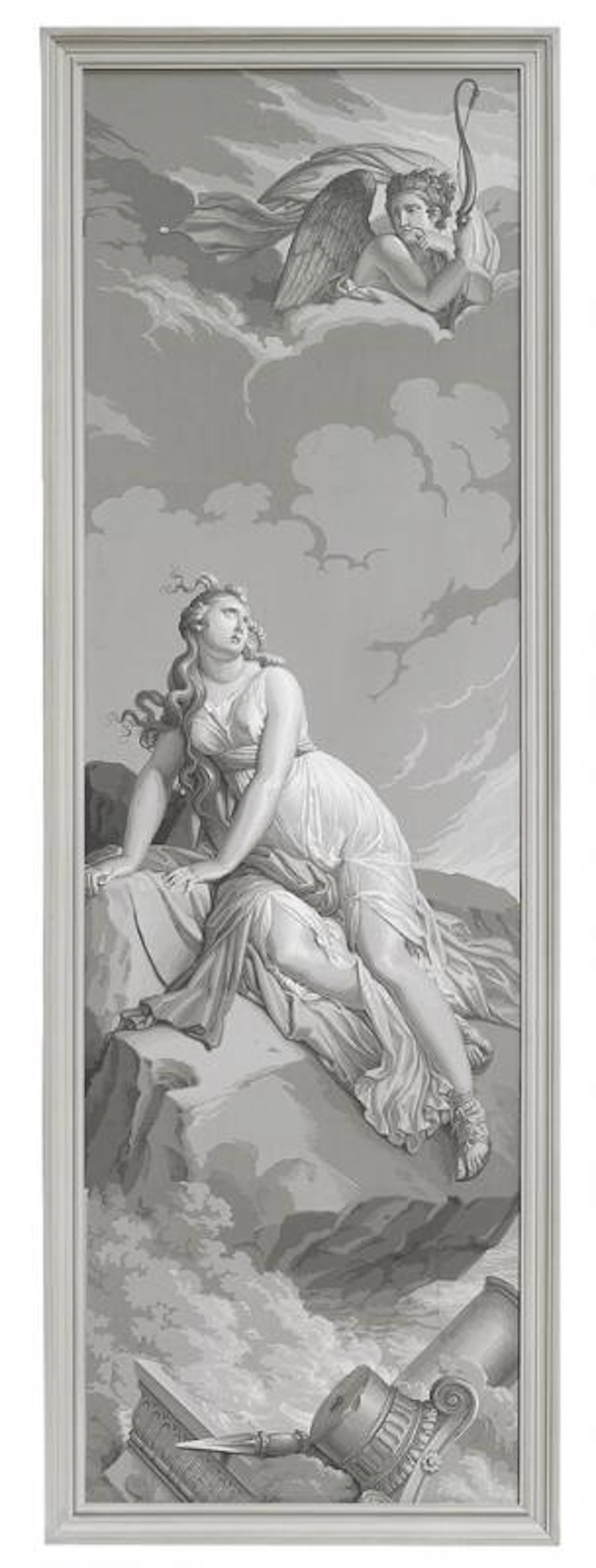 A French grisaille wallpaper on panel