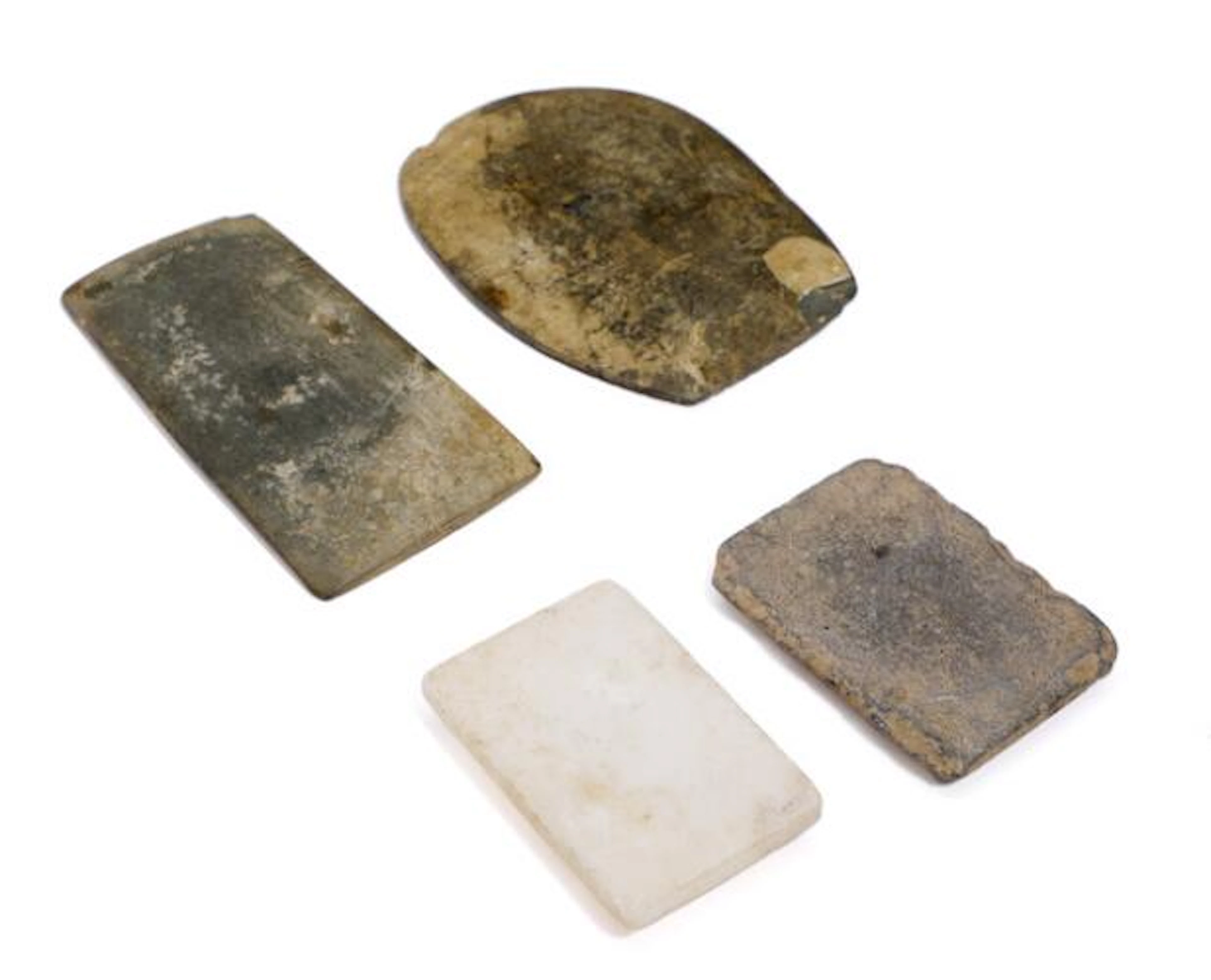 Two Egyptian grey schist cosmetic palettes