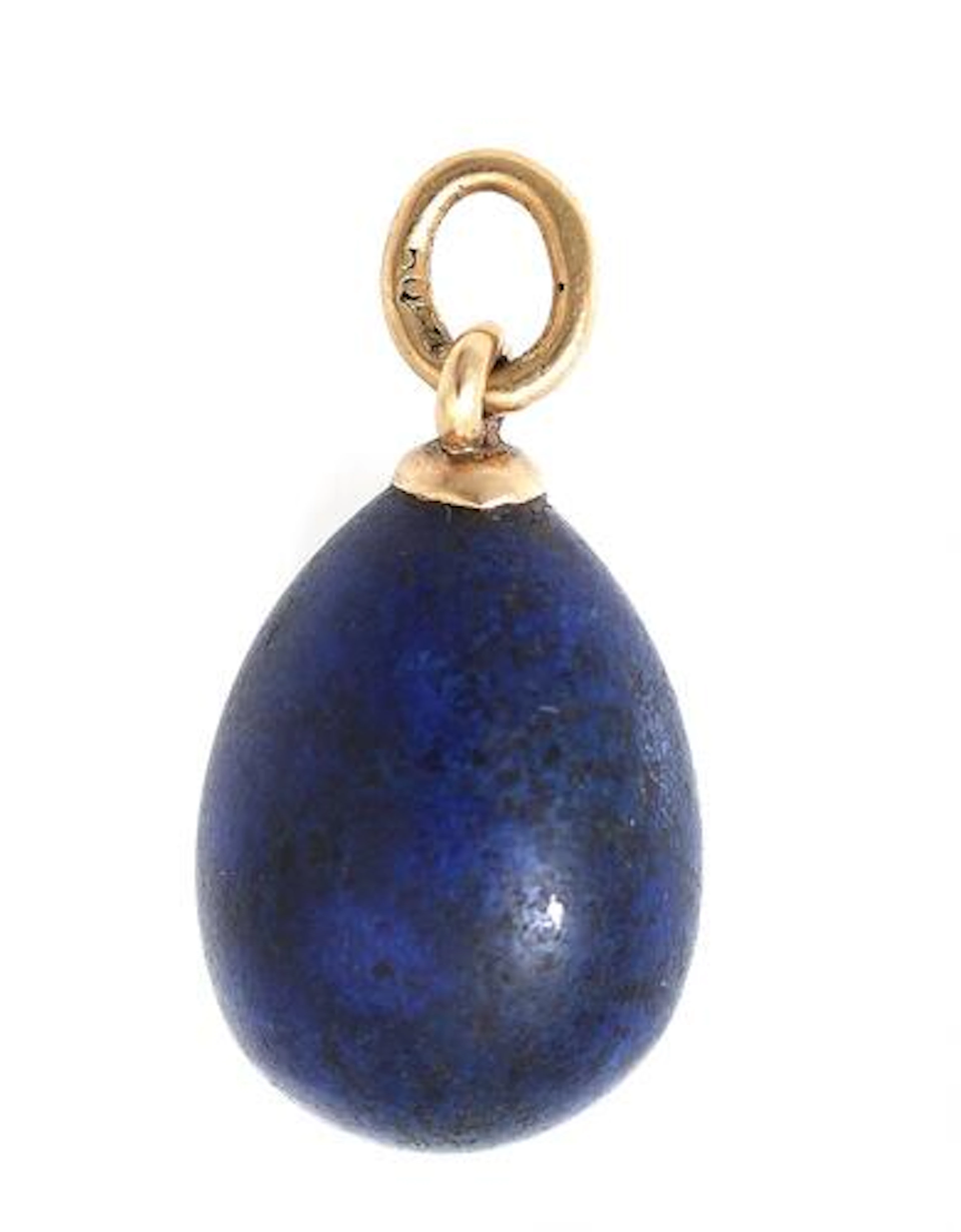 A Russian cabochon lapis lazuli Easter egg pendant