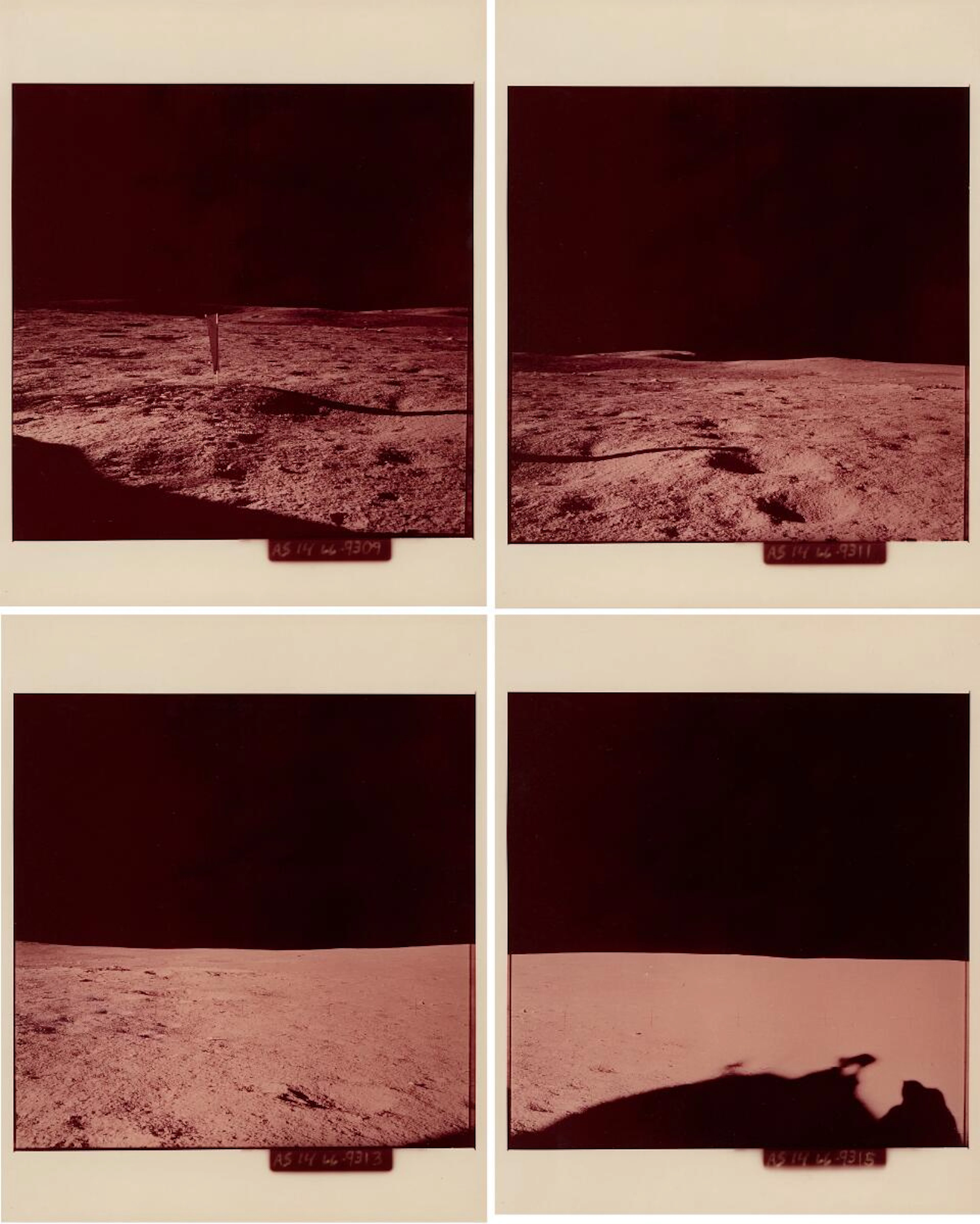 [Apollo 14] 4-part panorama of Fra Mauro Base looking toward Cone Crater