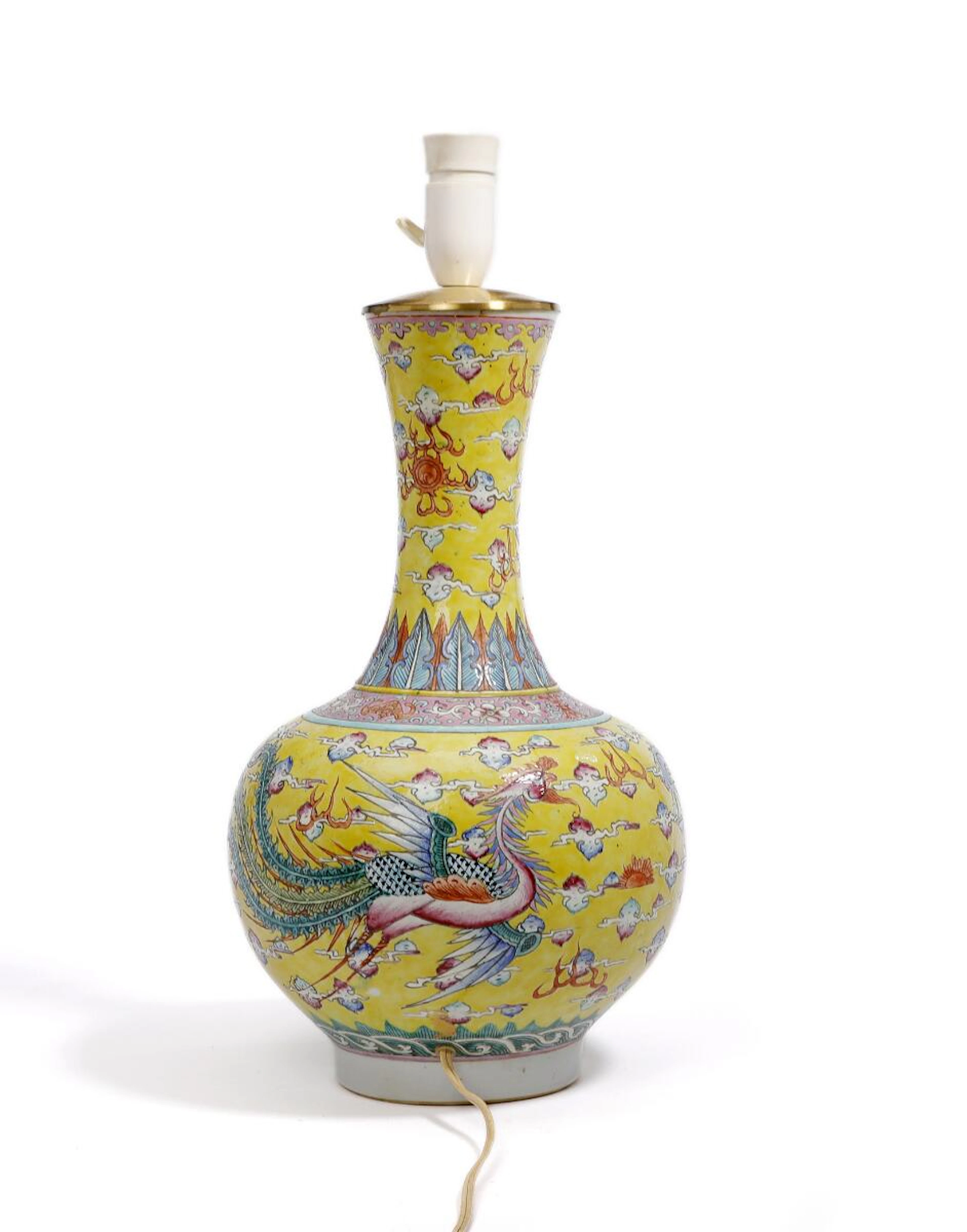 A Chinese enamelled porcelain 'dragon and phoenix' bottle vase