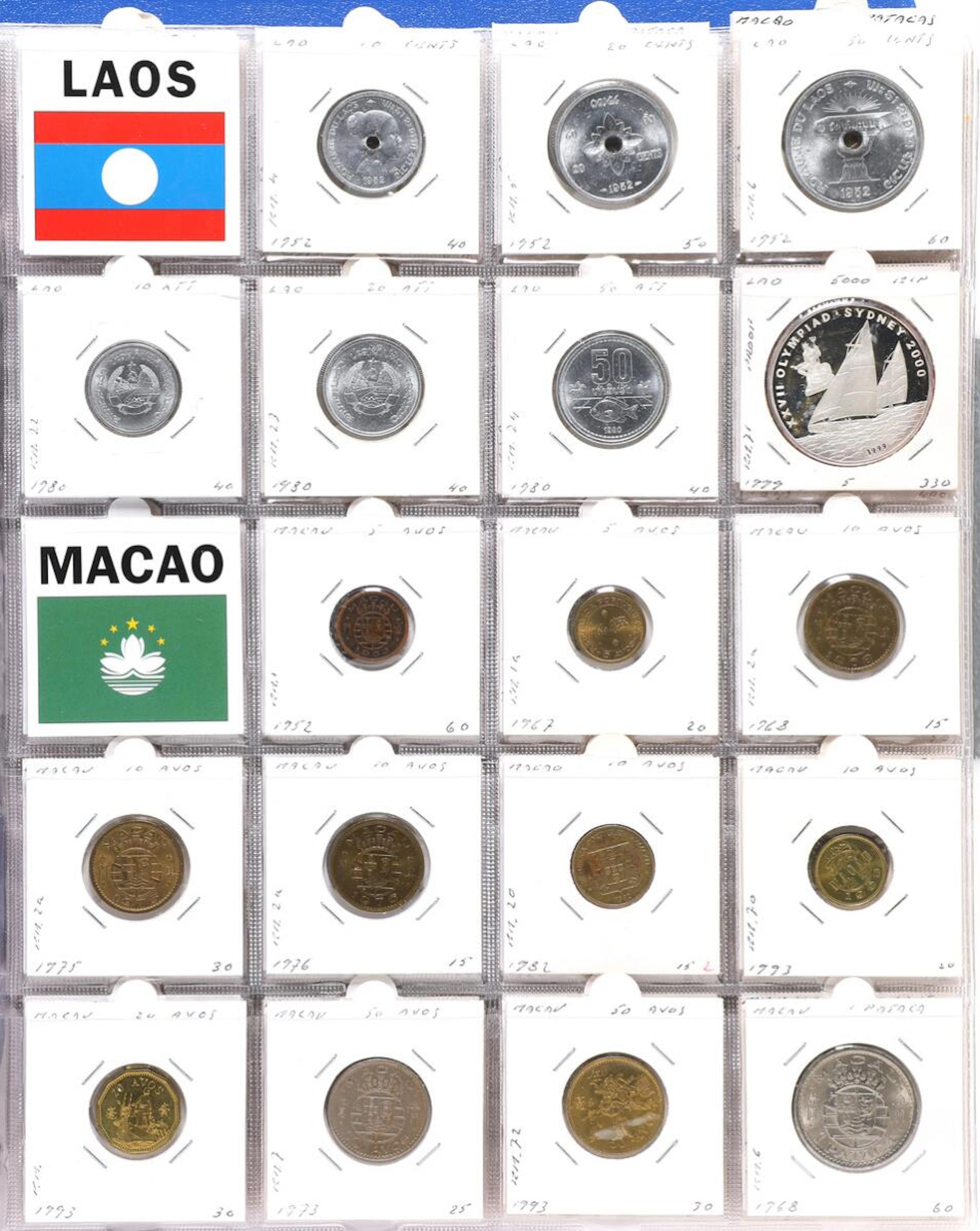 Album with a collection of coins from Laos