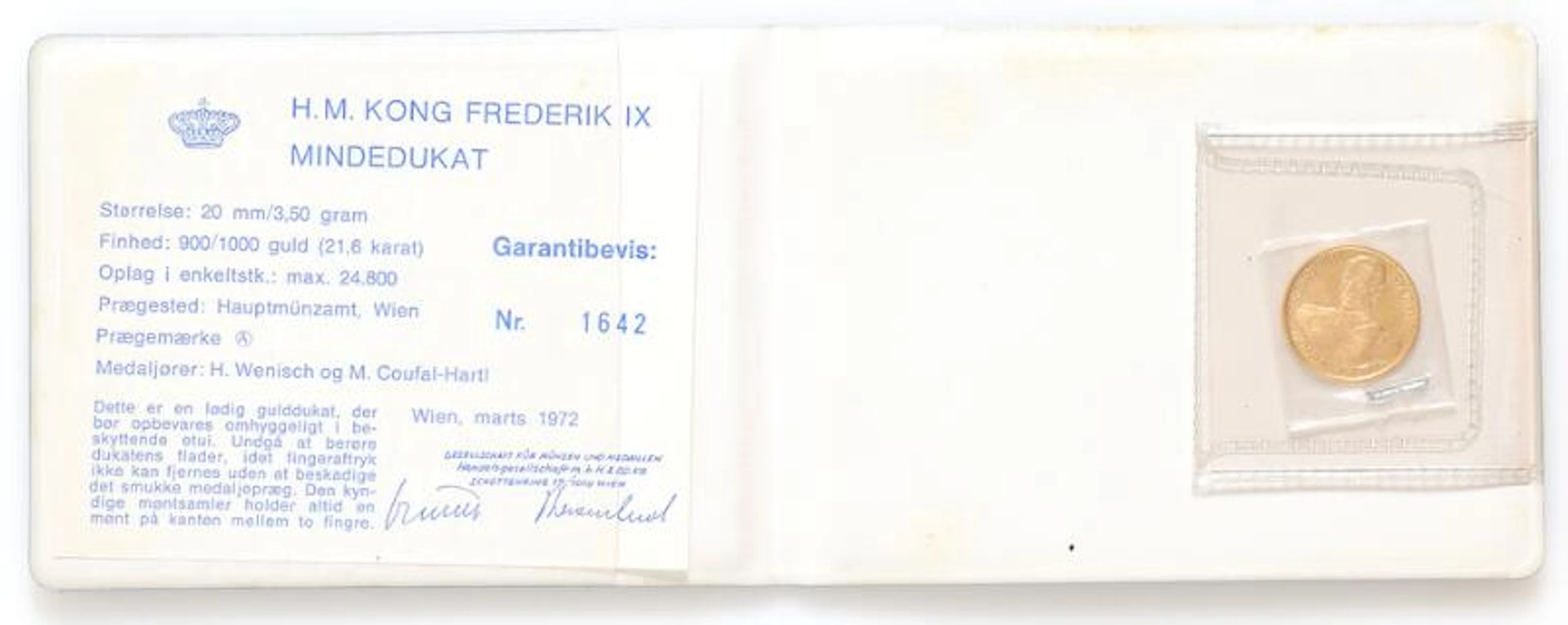 Margrethe II, memorial medal, H.M. King Frederik IX, 1972, Au (900/1000), 3.5 g.