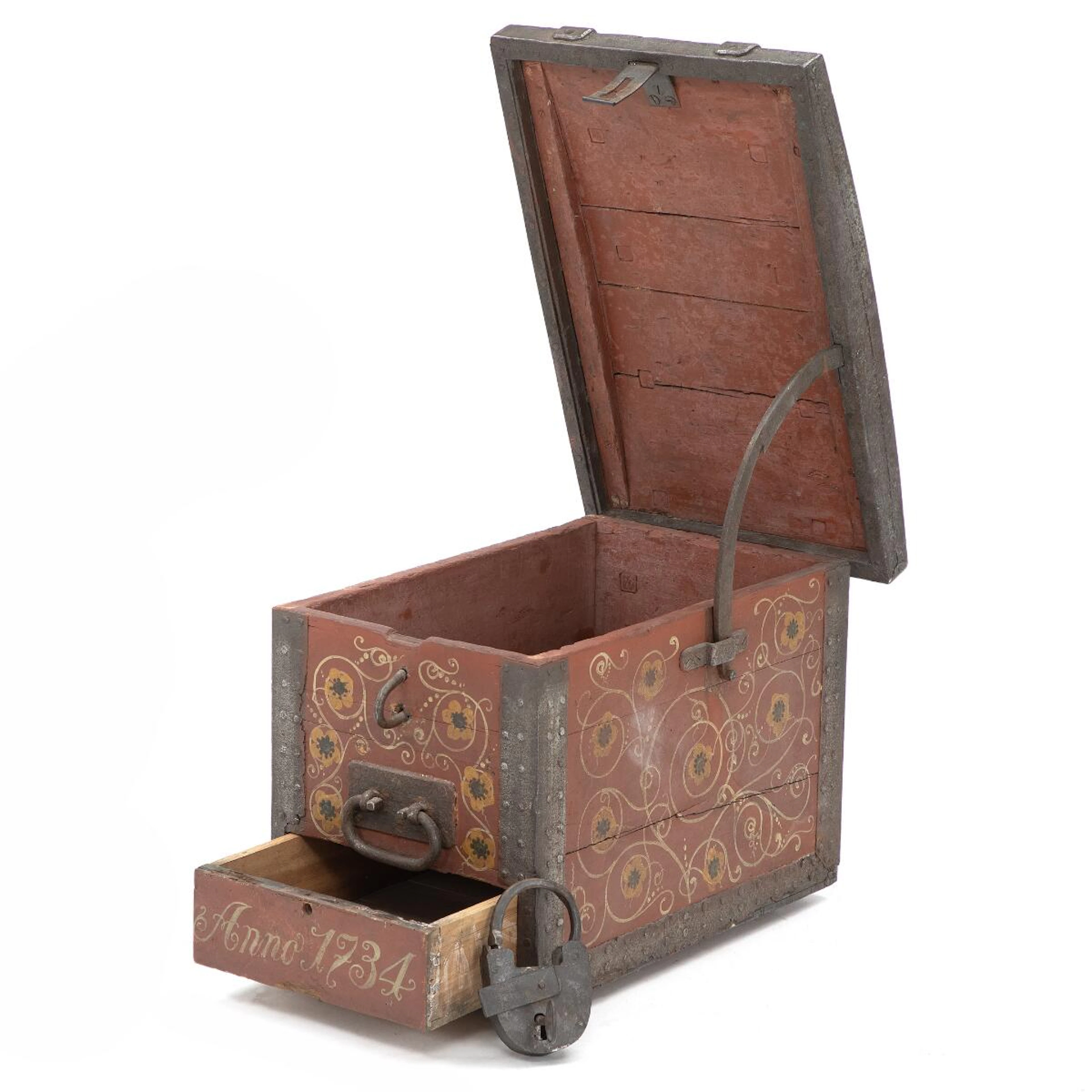 An iron-bound and painted Danish Baroque regiment money box