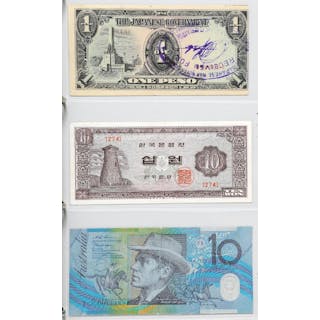 Album with collection of banknotes from countries all over the world