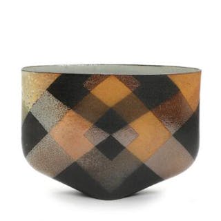 Bente Hansen: An oval stoneware vase decorated with metallic glaze