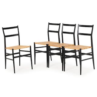 Gio Ponti: “Superleggera”. Four dining chairs with black lacquered