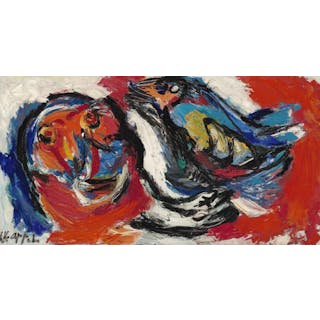 Karel Appel: Untitled, 1957. Signed C.K. Appel. Oil on canvas. 80
