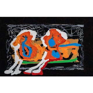 Karel Appel: "Two figures", 1989. Signed Appel. Acrylic and oilstick