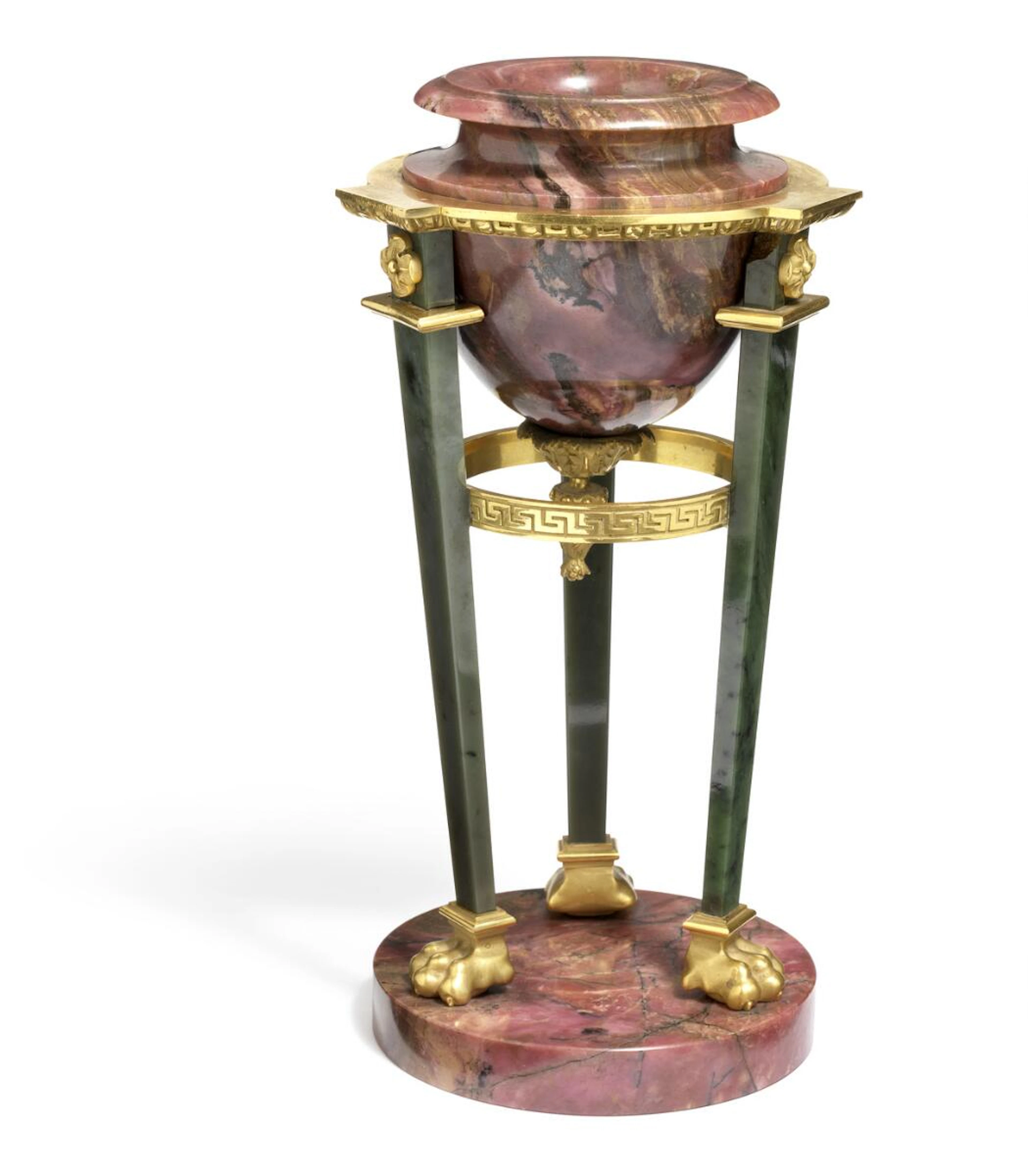 A Russian Neoclassical rhodonite and nephrite tripod...