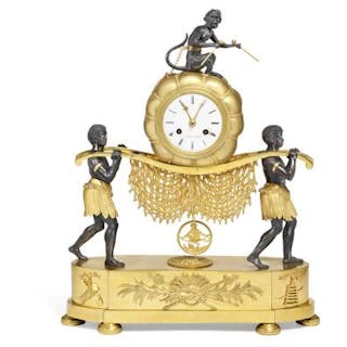 A fine and rare Empire ‘Au Bon Sauvage’ clock, ‘The Stretcher Bearers’