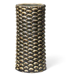 Axel Salto: A cylindrical stoneware vase modelled in budded style.