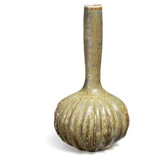 Axel Salto: A stoneware vase with lower part modelled with vertical