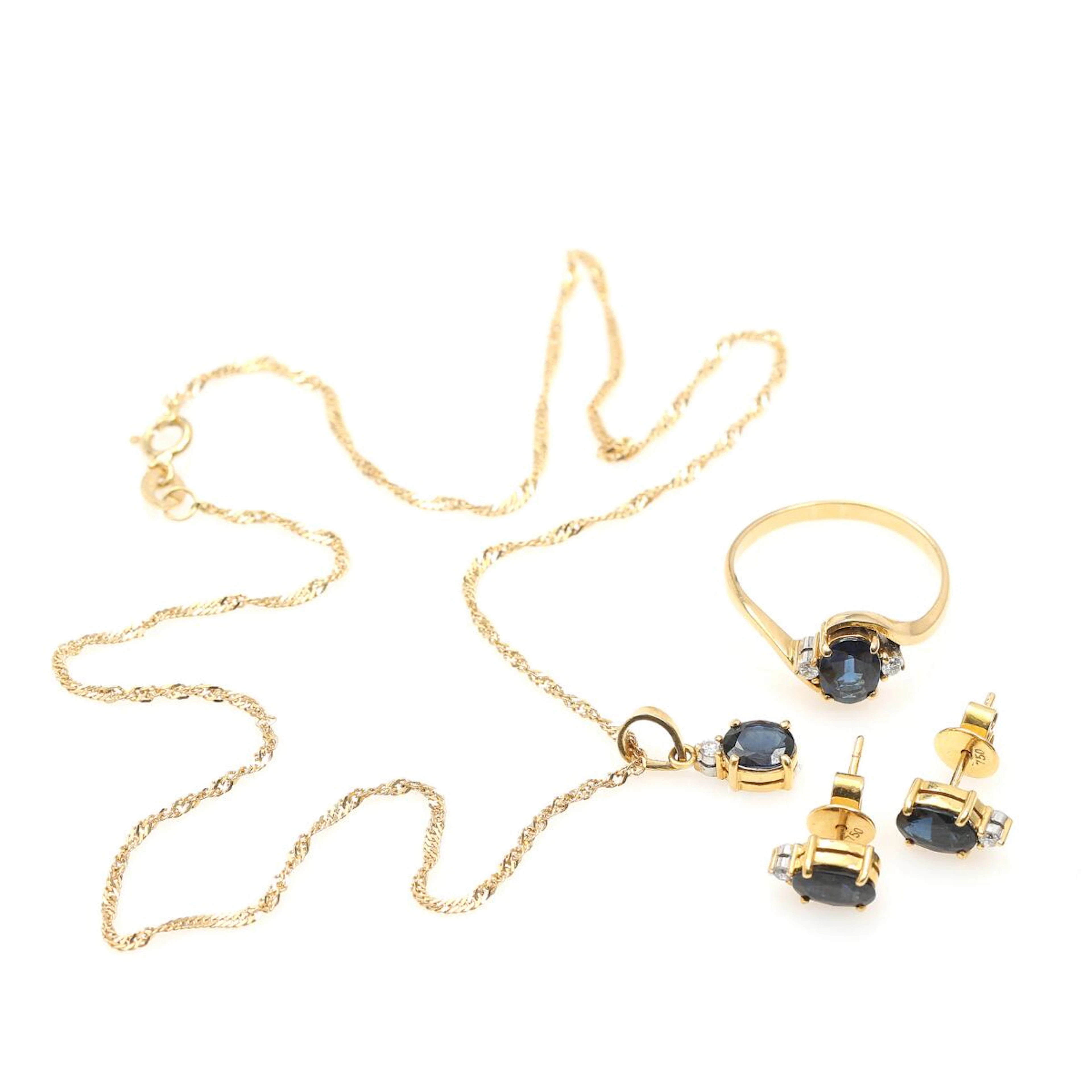 A selection of sapphire and diamond jewellery comprising necklace