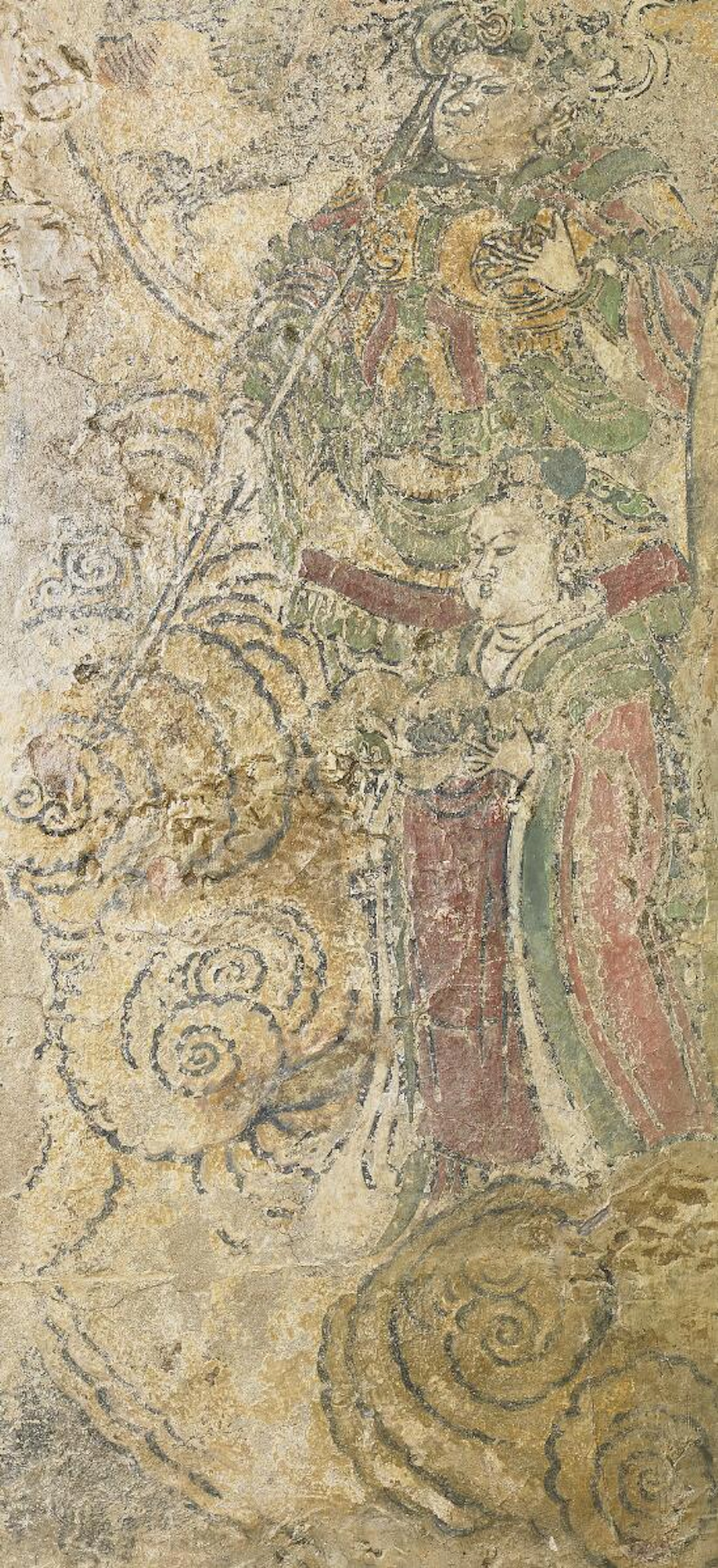 A Chinese fresco fragment depicting two Daoist Immortals