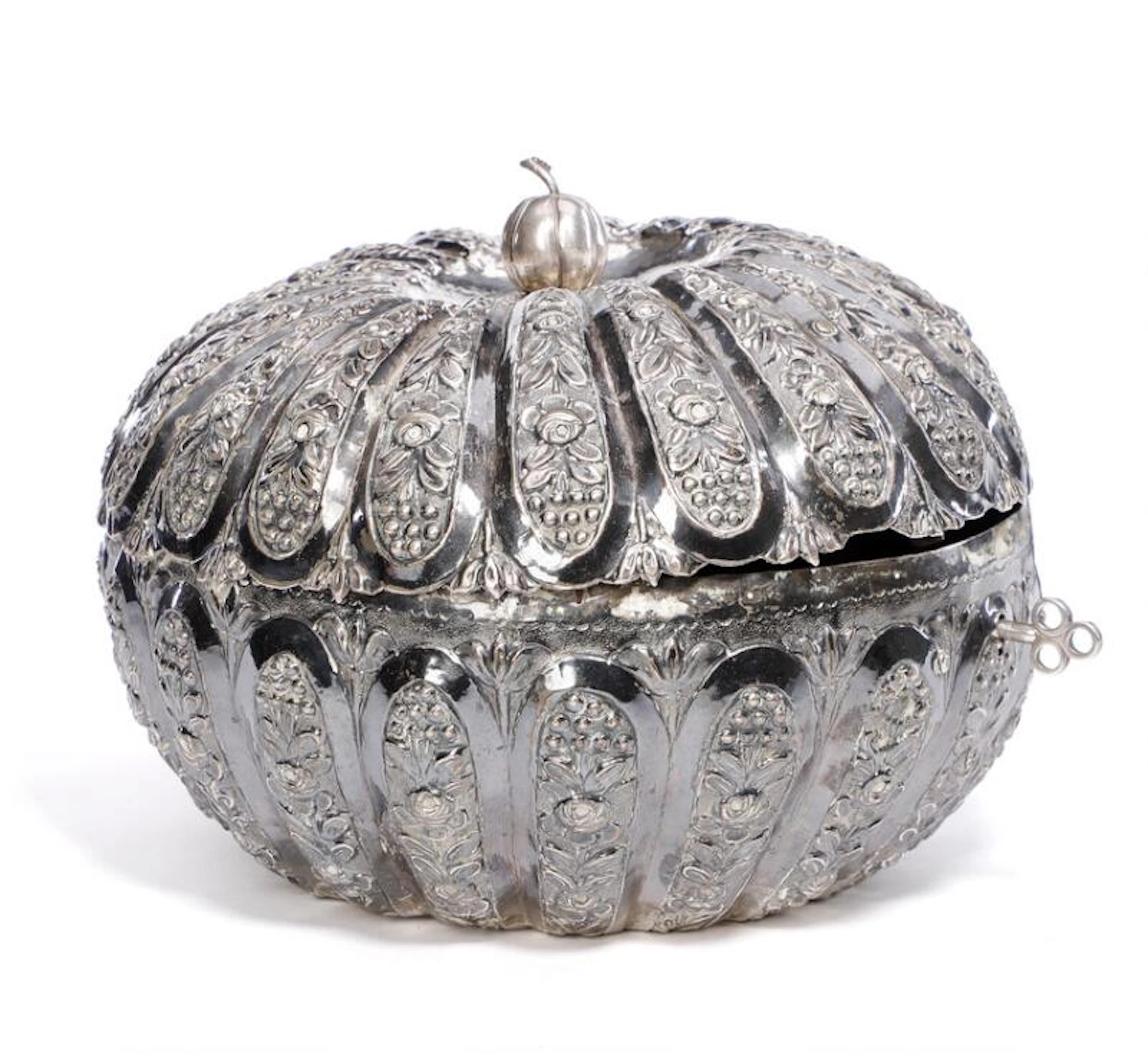 An Ottoman silver box chased with flowers and foliage
