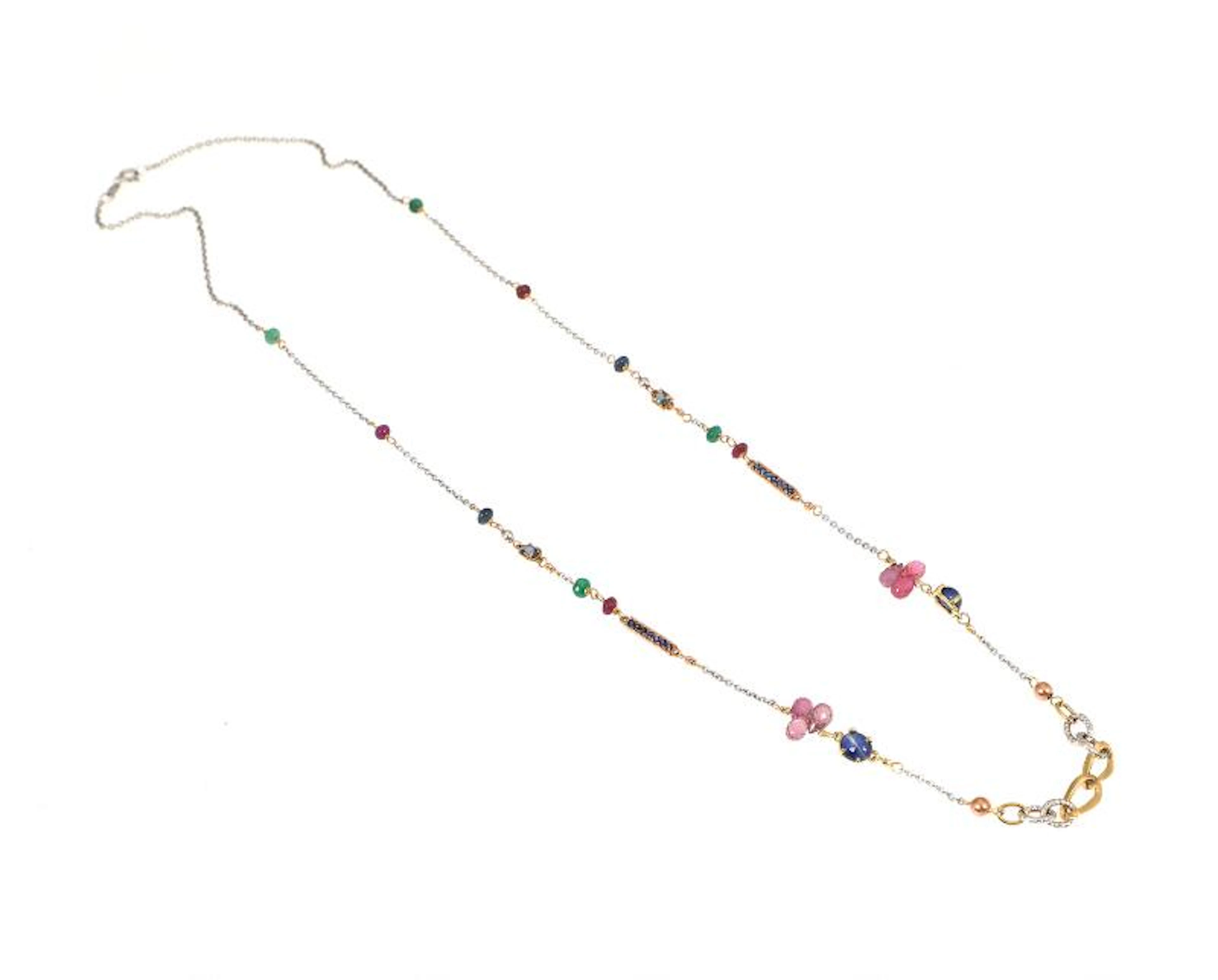 A necklace set with numerous briolette-cut rubies