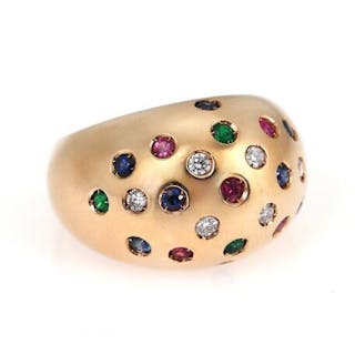 A ruby, sapphire, emerald and diamond ring set with rubies, sapphires
