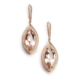 A pair of morganite and diamond ear pendants each set with a morganite