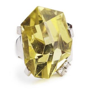 Povl Klarlund: A citrine and diamond ring set with a unique fancy-cut