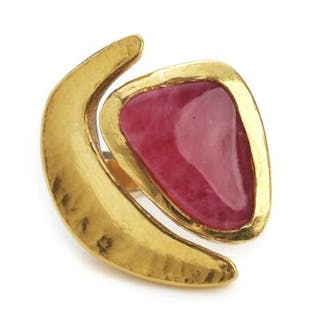 Ole Bent Petersen: A tugtupite ring set with a deep red cabochon tugtupite