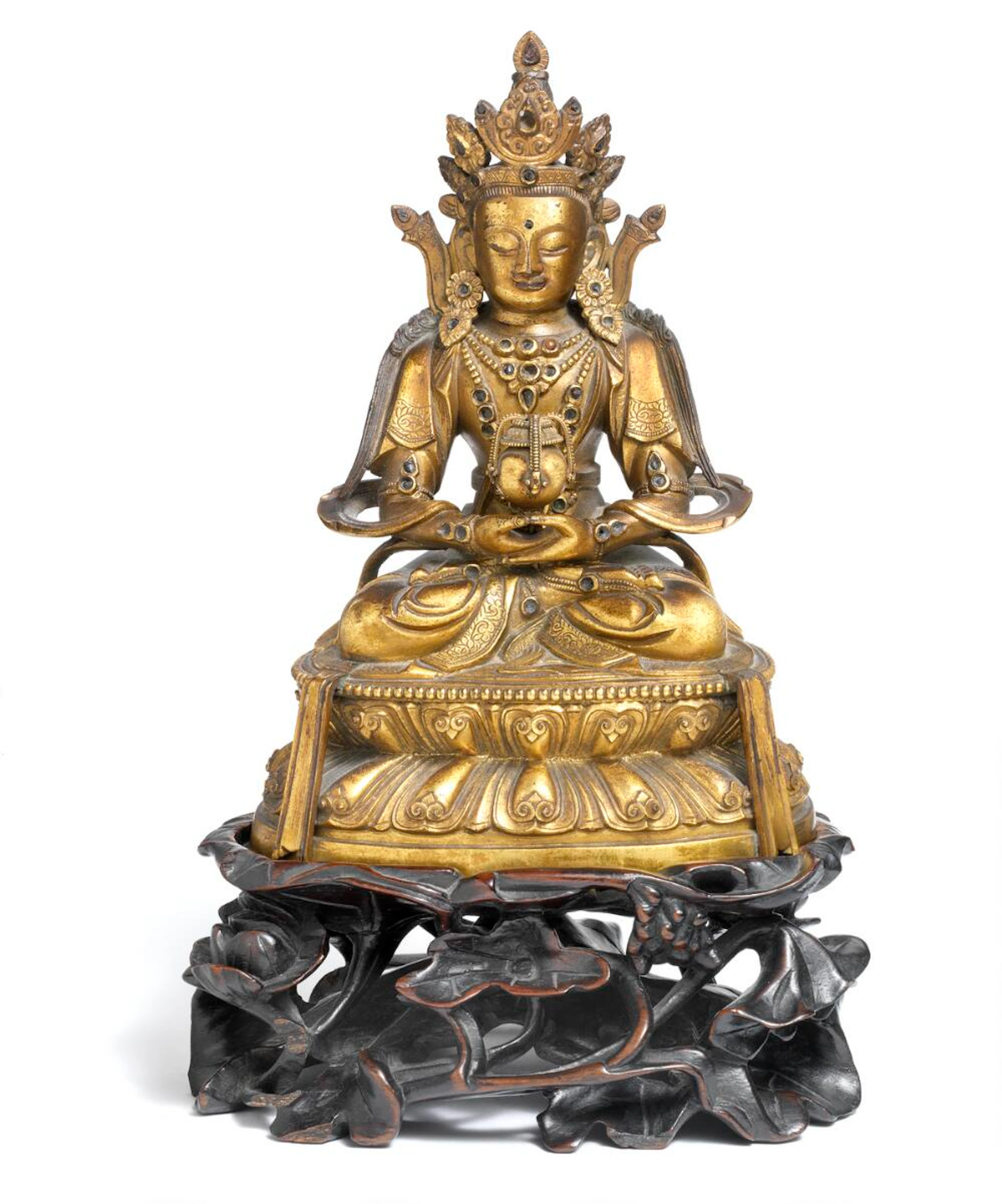 A Chinese gilt copper alloy figure of Amitayus