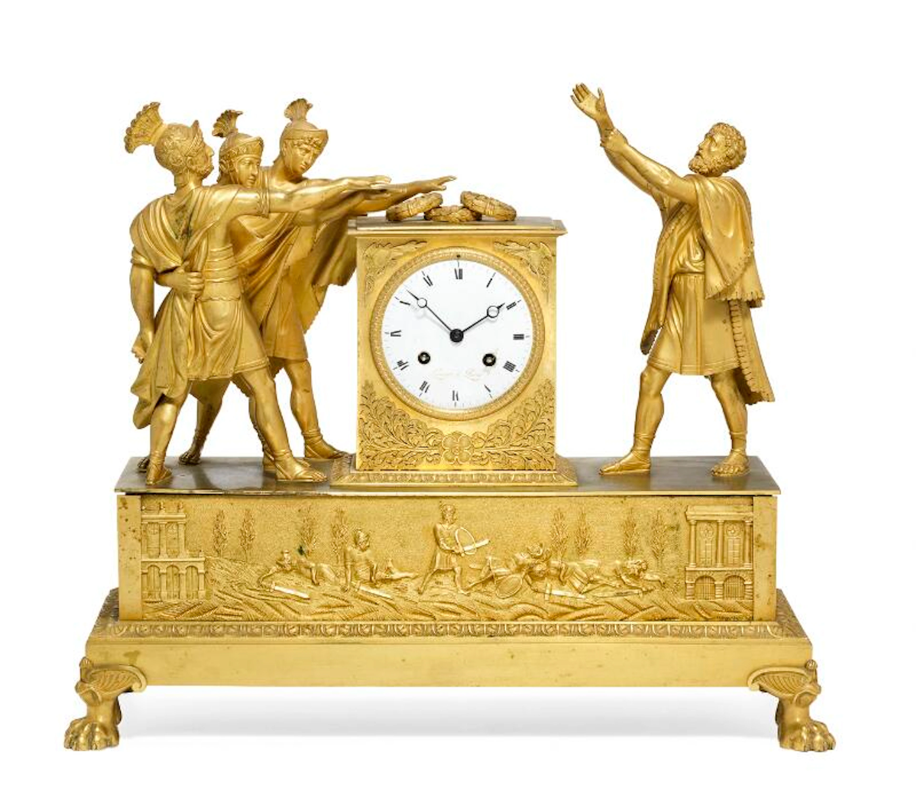 A French Empire gilt bronze mantel clock “Oath of the Horatii”