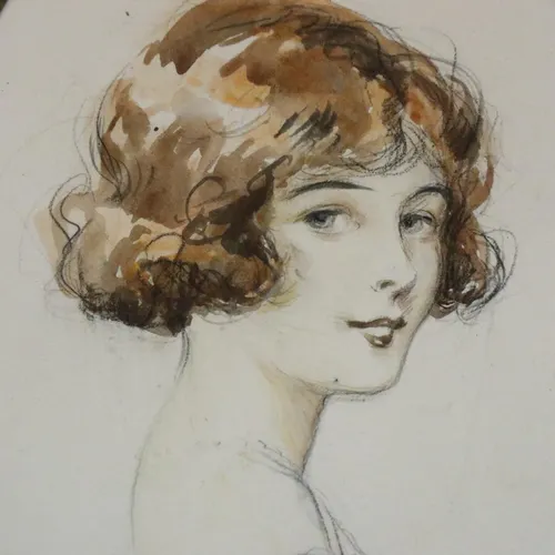 Wilmot Lunt (1856-1939); pencil and ink sketch of a young wo... | Barnebys