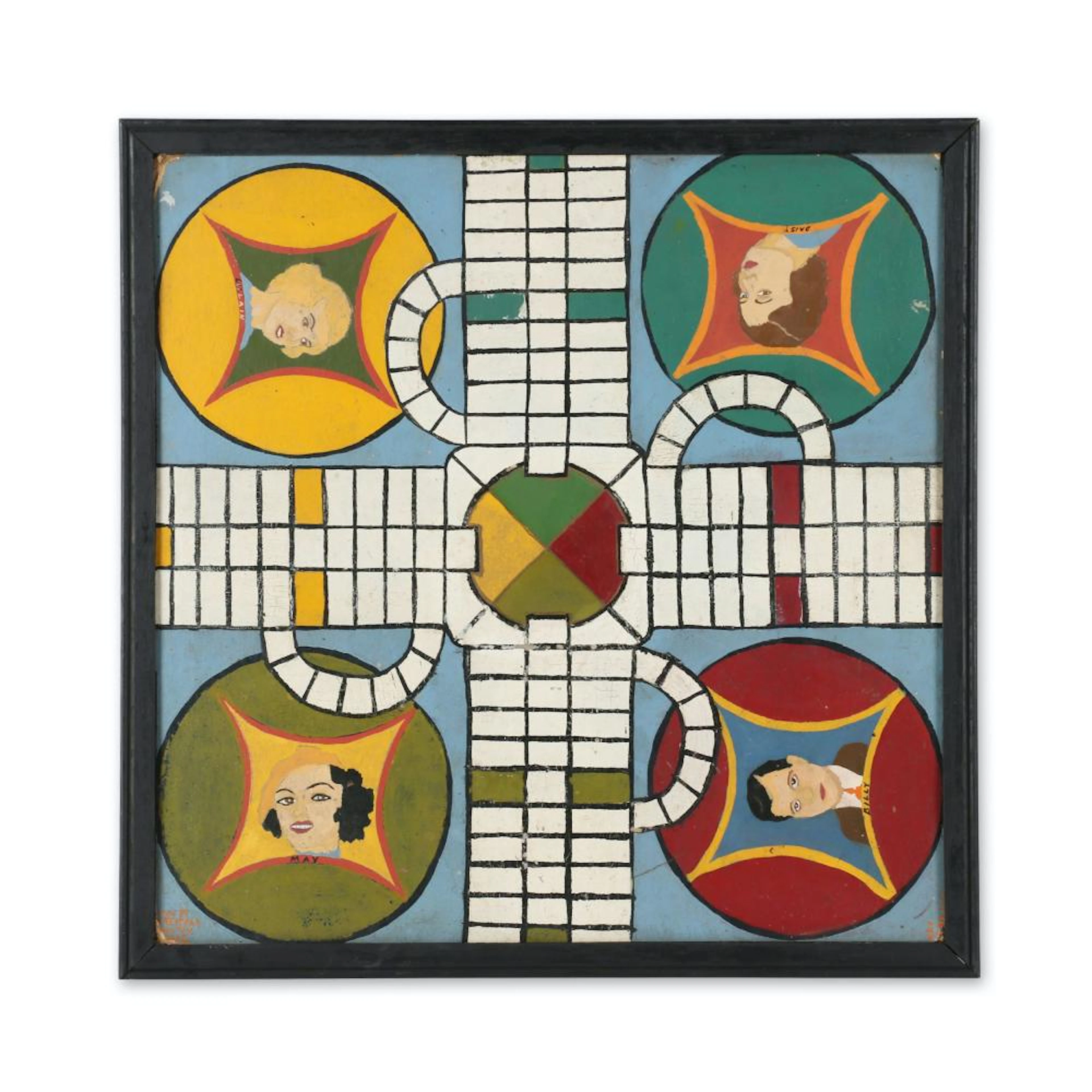 Folk Art Parcheesi & Checker Game Board