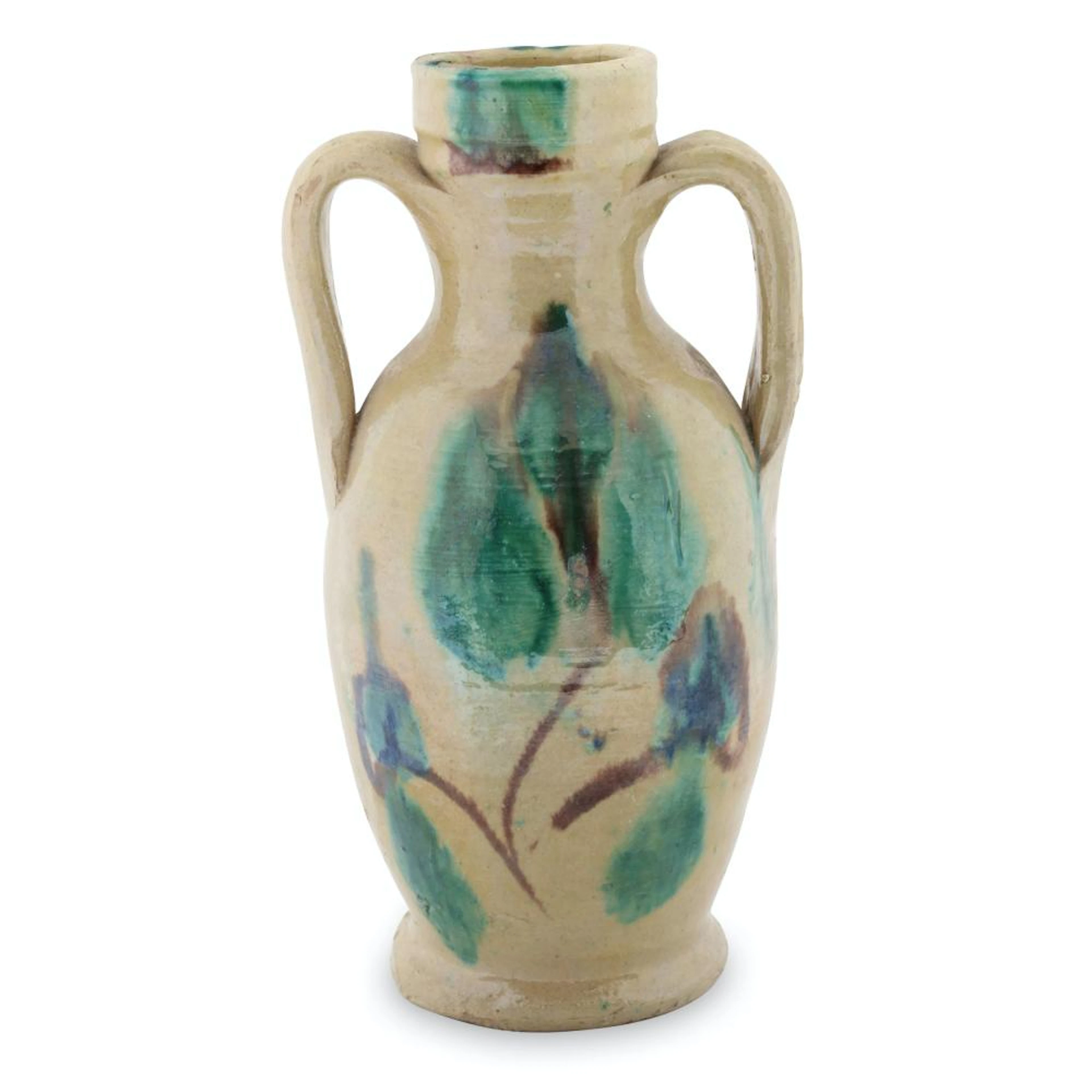 Decorated Handled Earthenware Vase