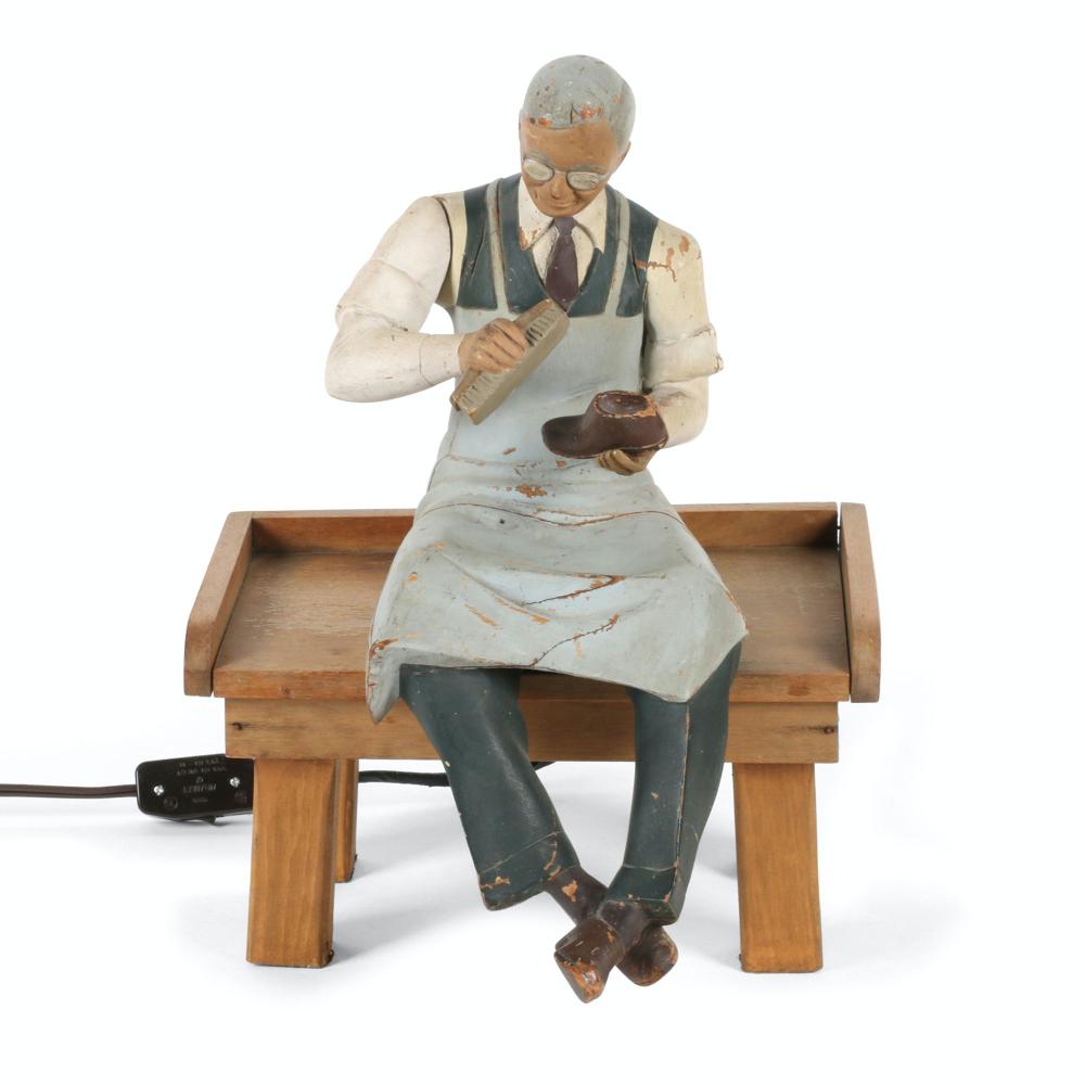 Carved Wood Shoe Shine Automaton