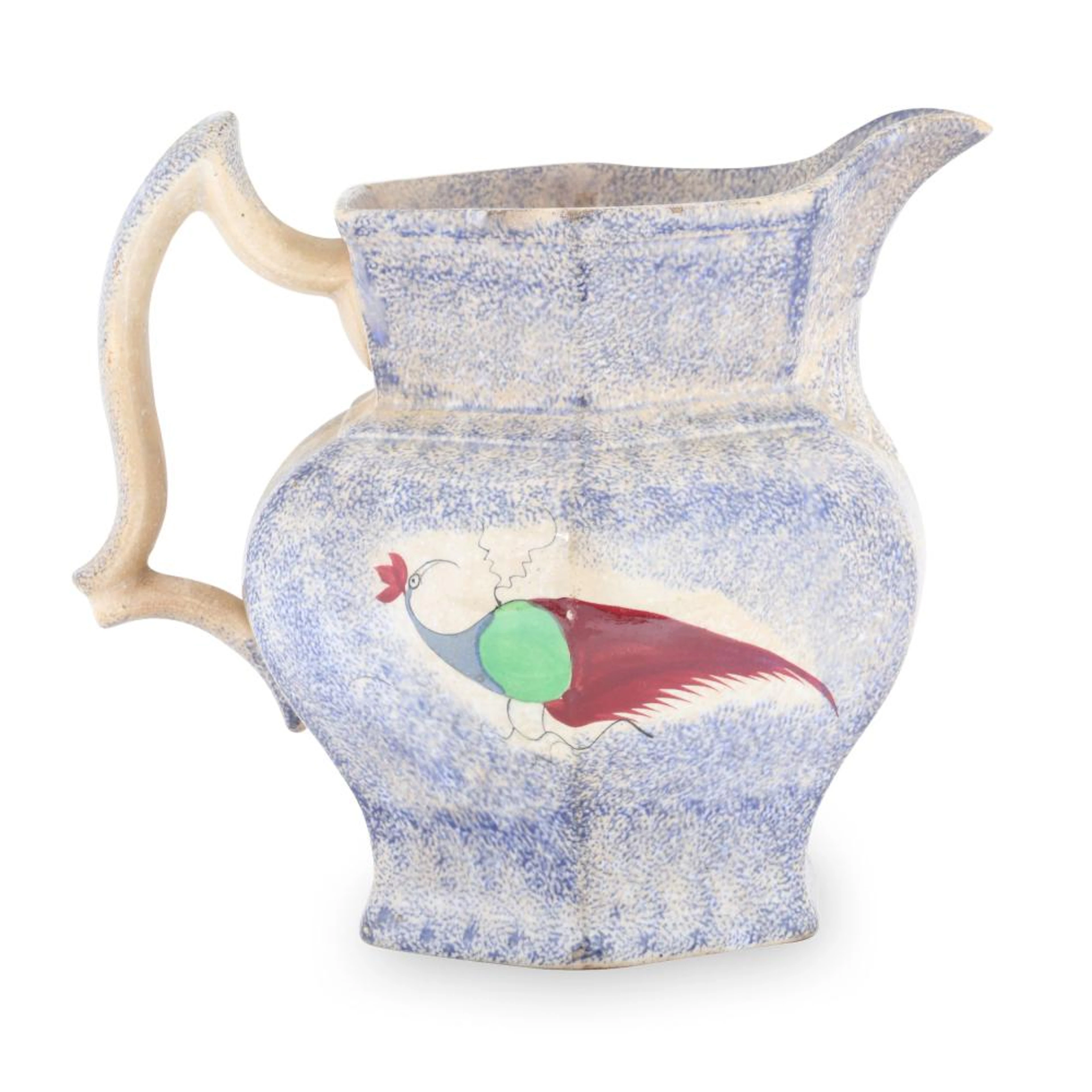 Blue Spatter Ware Peafowl Pitcher