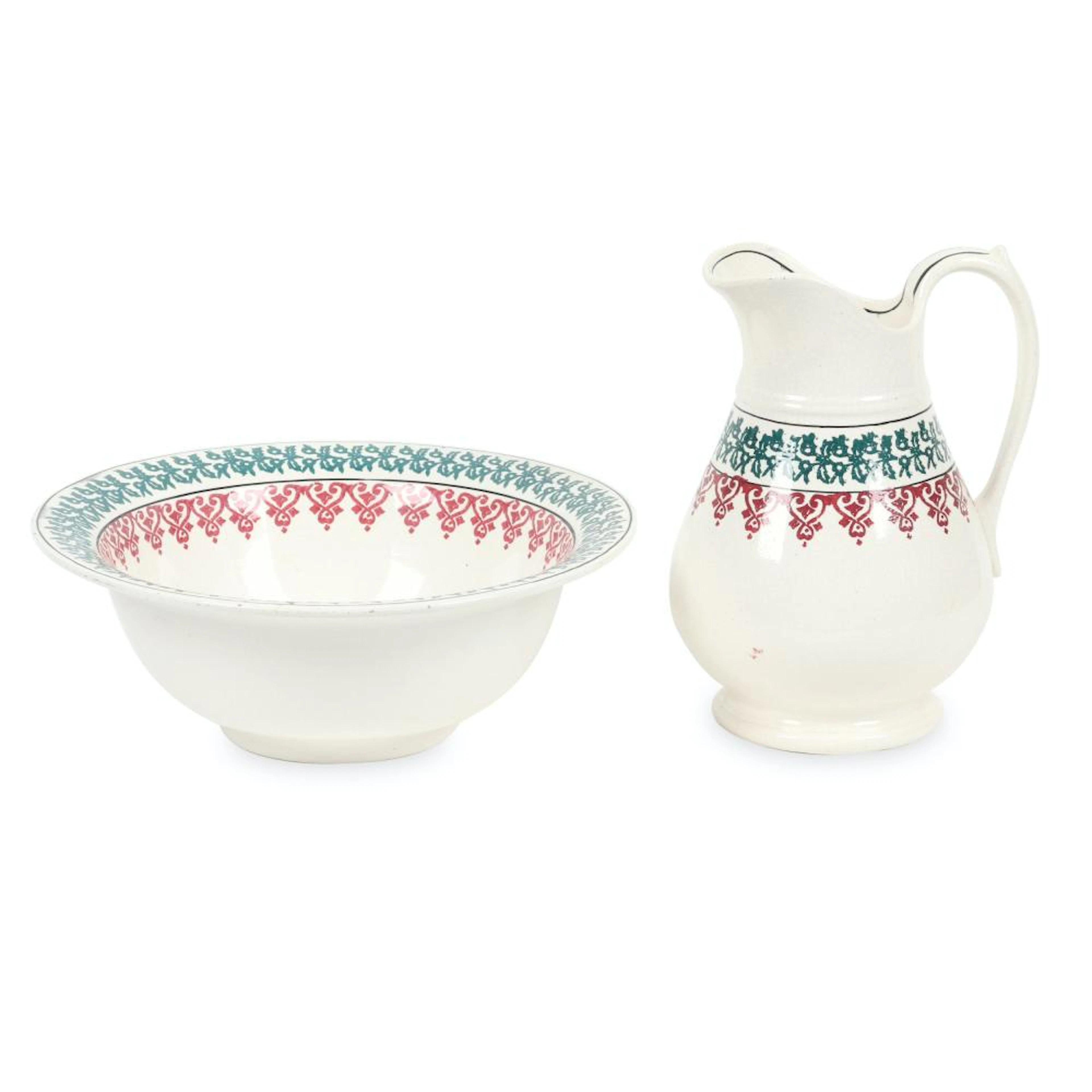 Sponge Decorated Pitcher and Basin