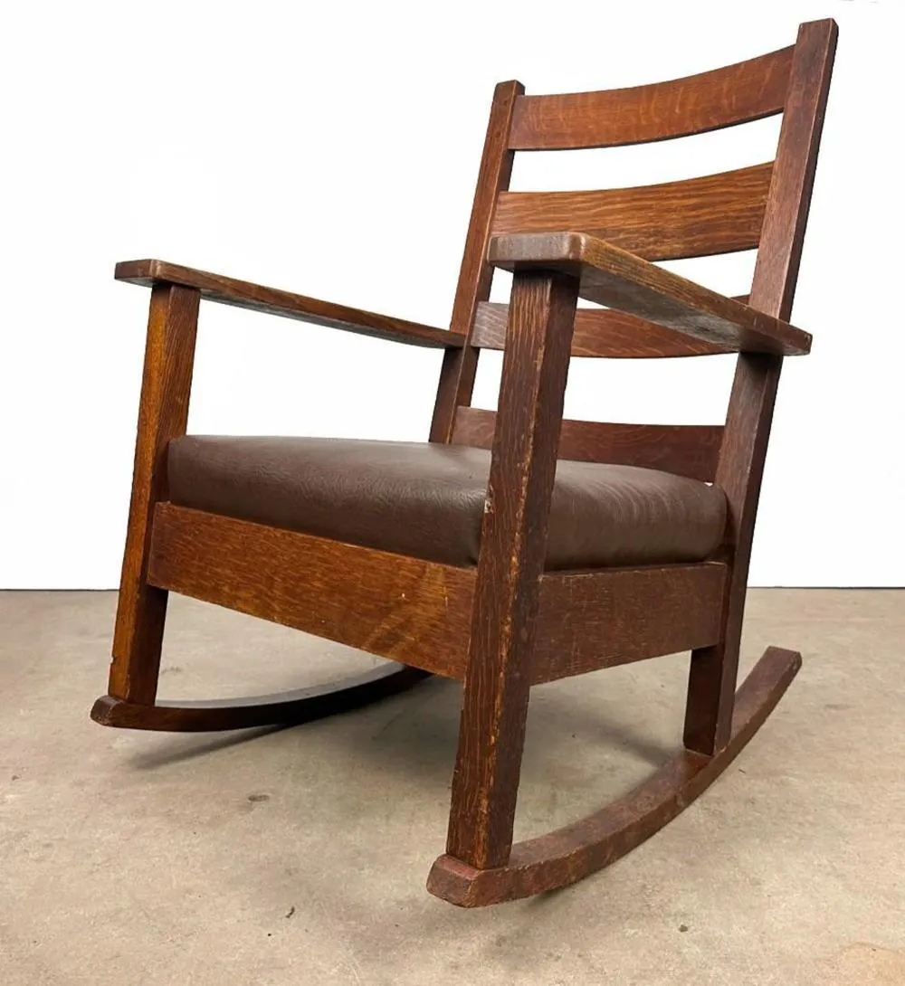 Charles Stickley (1860-1928) Rare Hand Signed Arts & Crafts Oak Rocking ...
