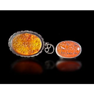 TWO AGATE SILVER PENDANTS, 11TH - 19TH CENTURY