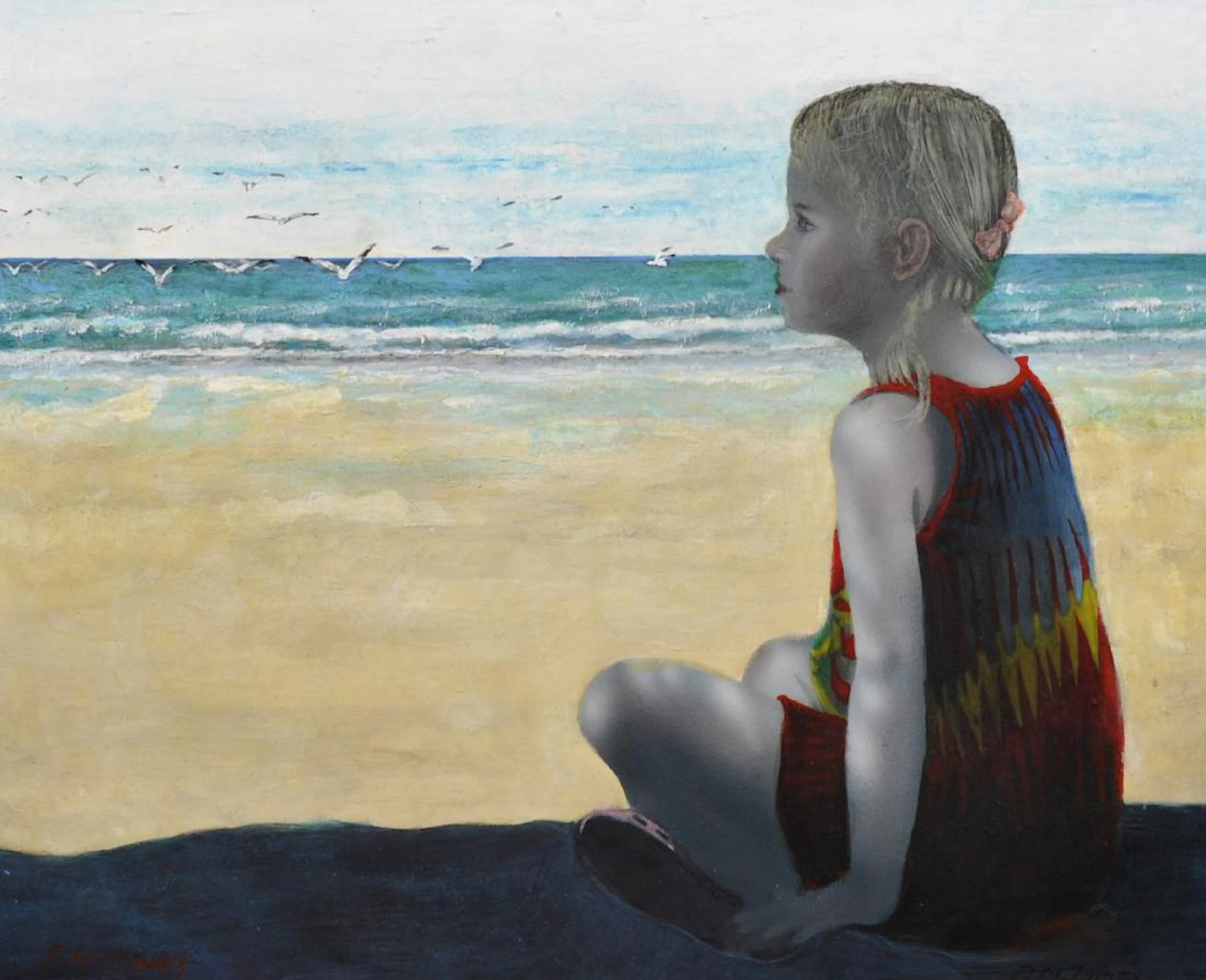 Ric James (1943- ) British. "Watching the Seagulls",