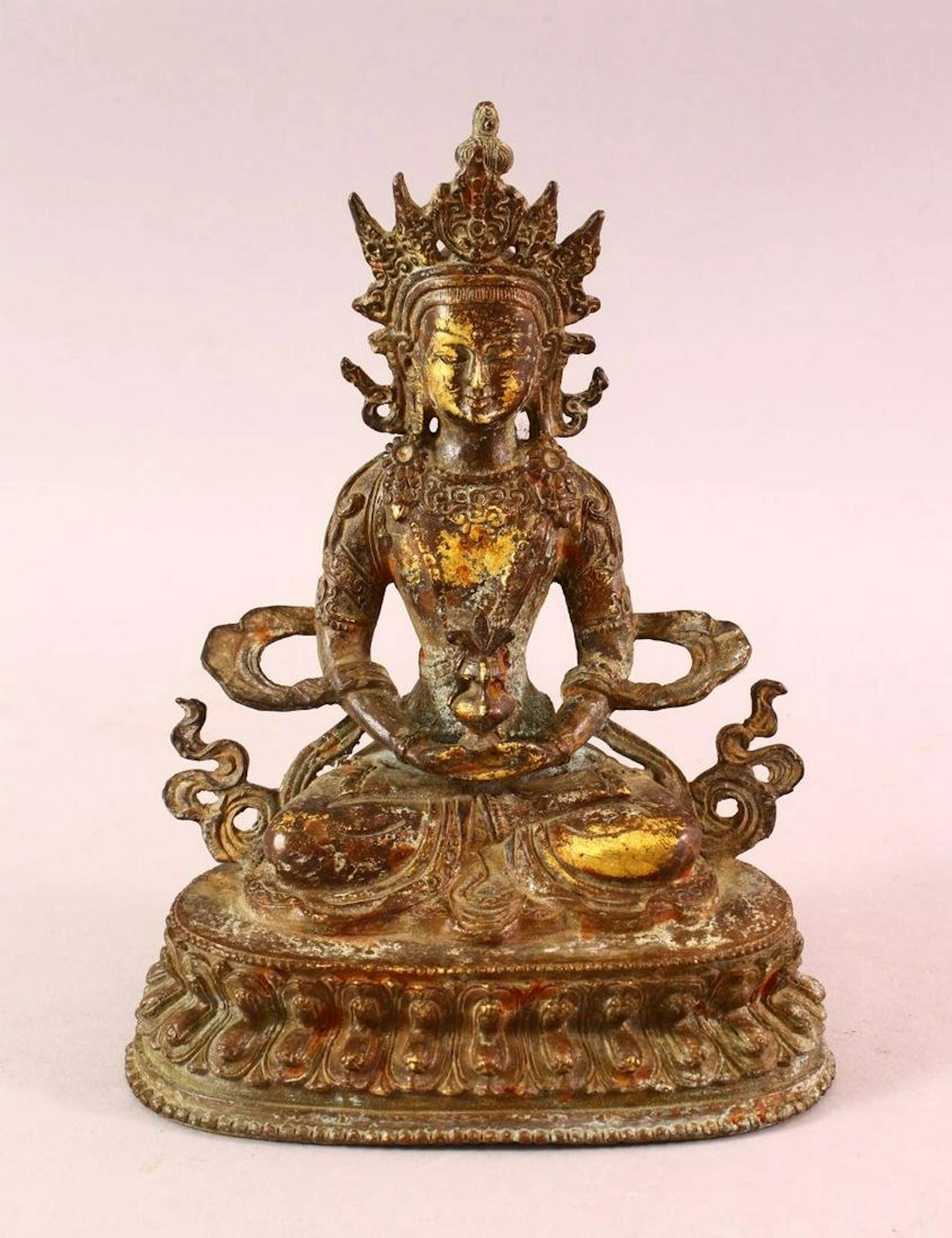 A THAI BRONZE BUDDHA, with traces of gilt work, 22cm