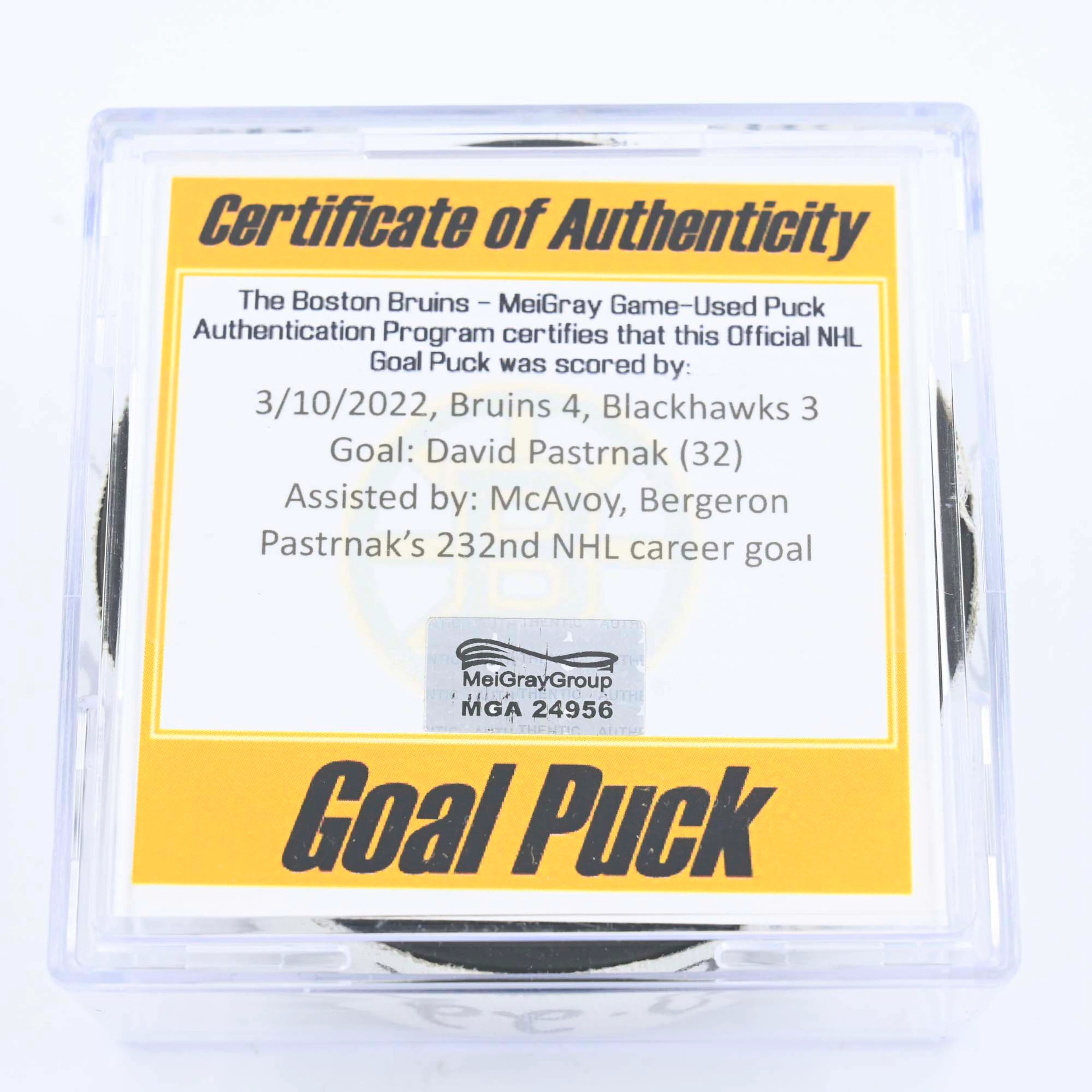 David Pastrnak - Boston Bruins - Goal Puck - March 10